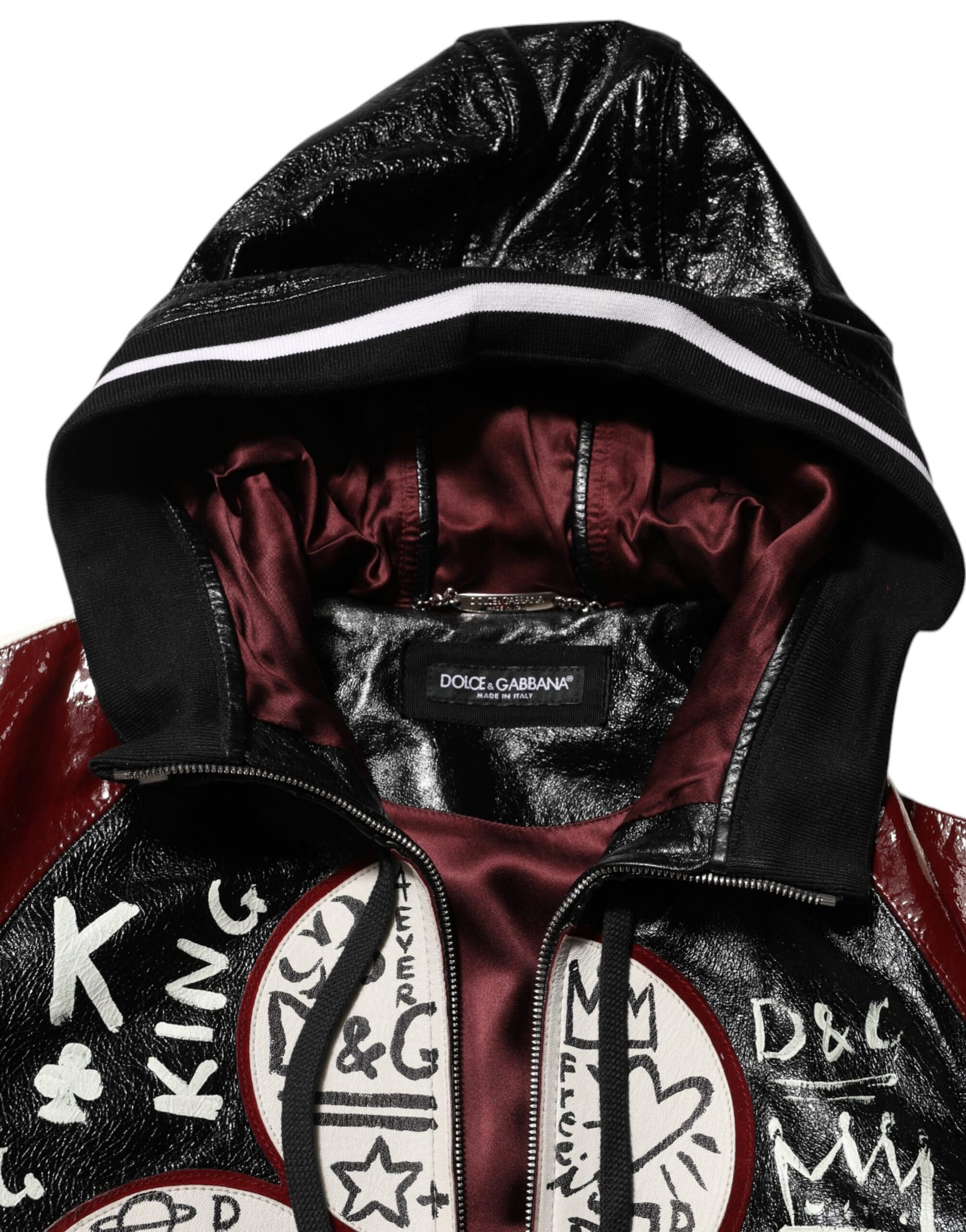 Dolce & Gabbana Multicolor Hooded Leather DG King Men Biker Jacket - Image 7