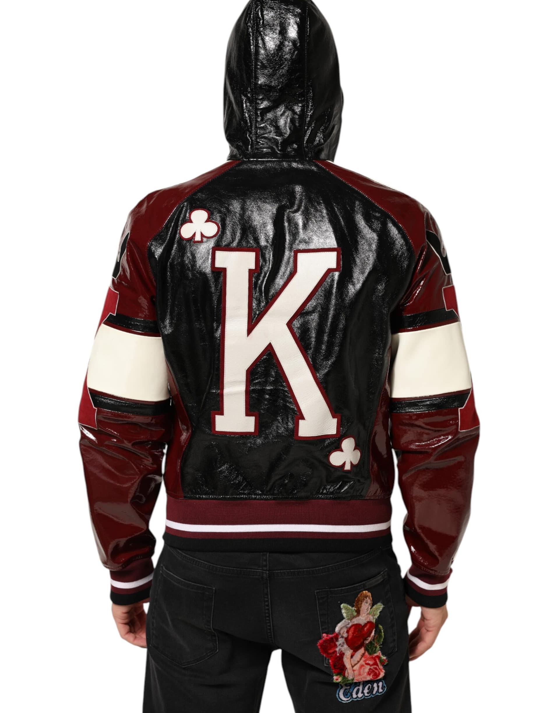 Dolce & Gabbana Multicolor Hooded Leather DG King Men Biker Jacket - Image 4