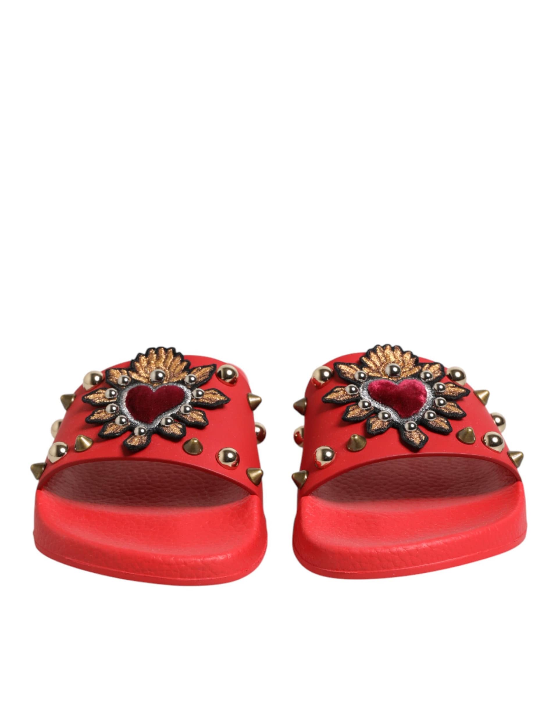 Dolce & Gabbana Red Sacred Heart Stud Slides Beachwear Shoes - Image 3