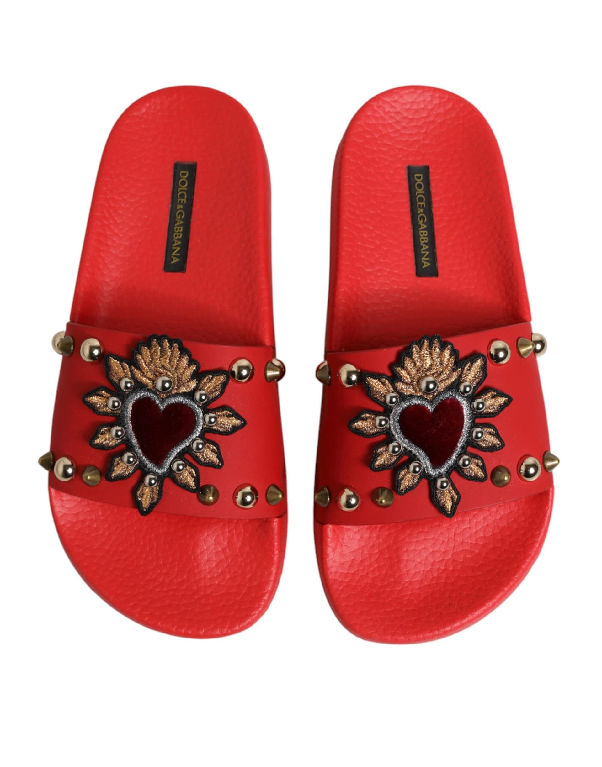 Dolce & Gabbana Red Sacred Heart Stud Slides Beachwear Shoes - Image 4