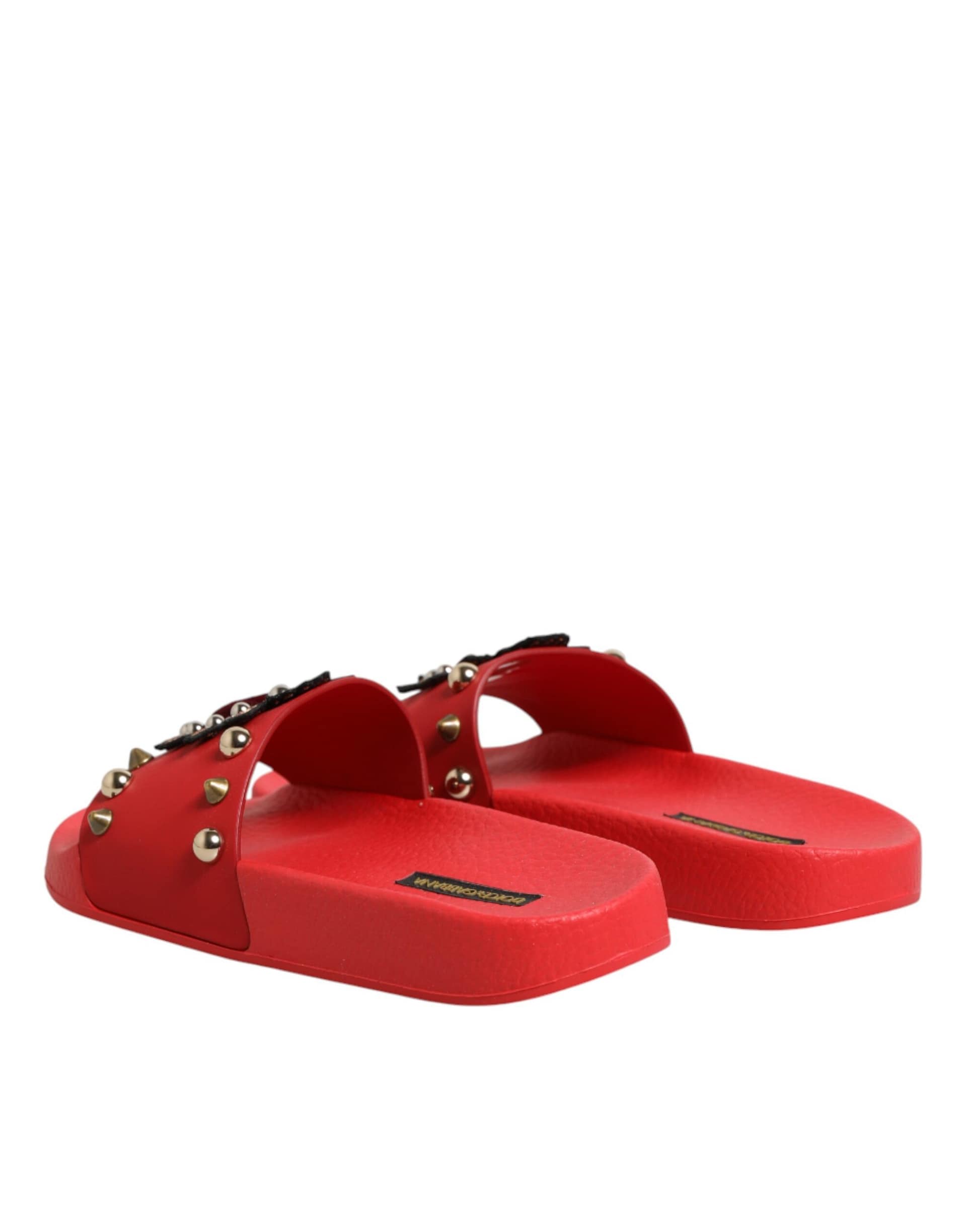 Dolce & Gabbana Red Sacred Heart Stud Slides Beachwear Shoes - Image 6