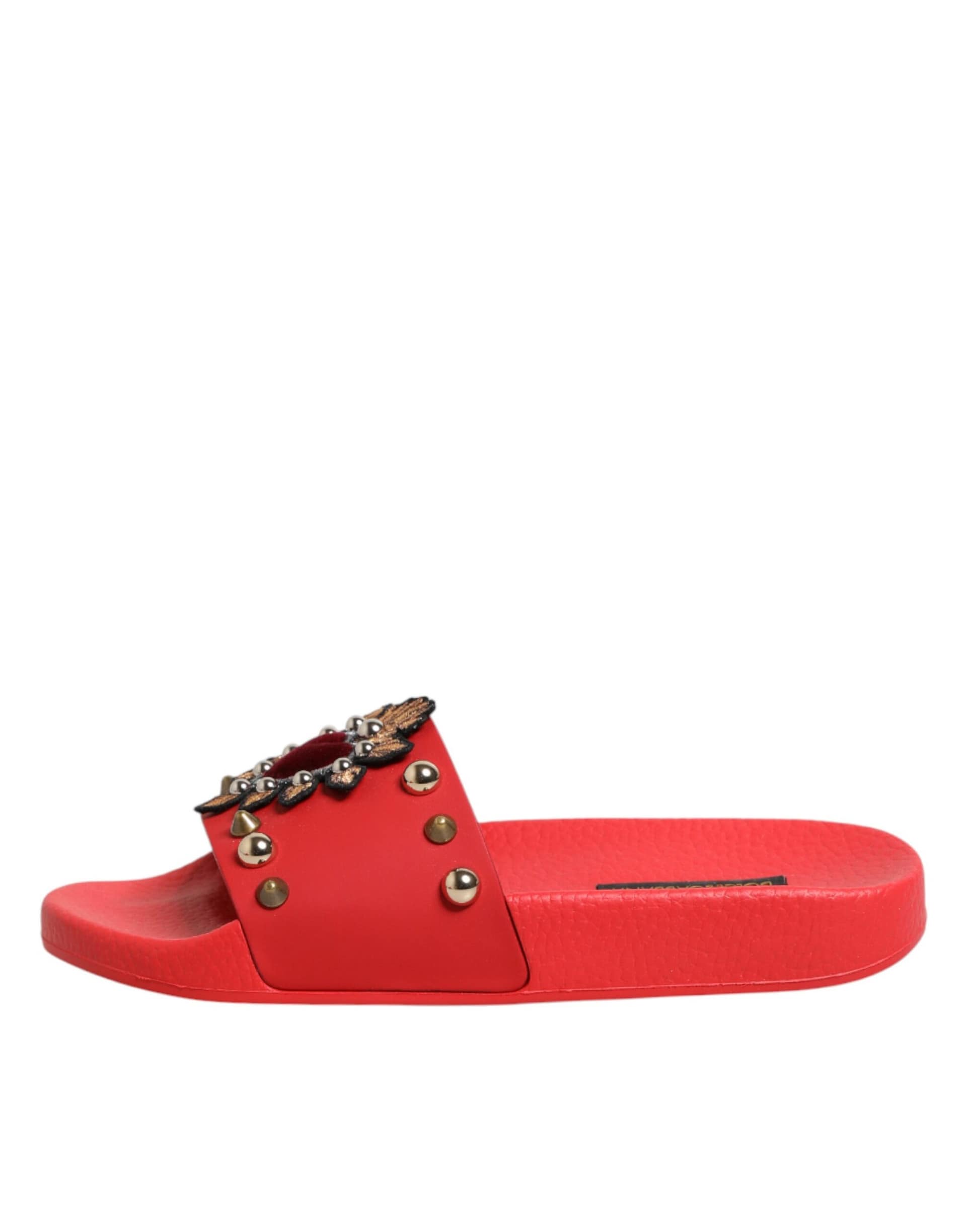 Dolce & Gabbana Red Sacred Heart Stud Slides Beachwear Shoes - Image 7