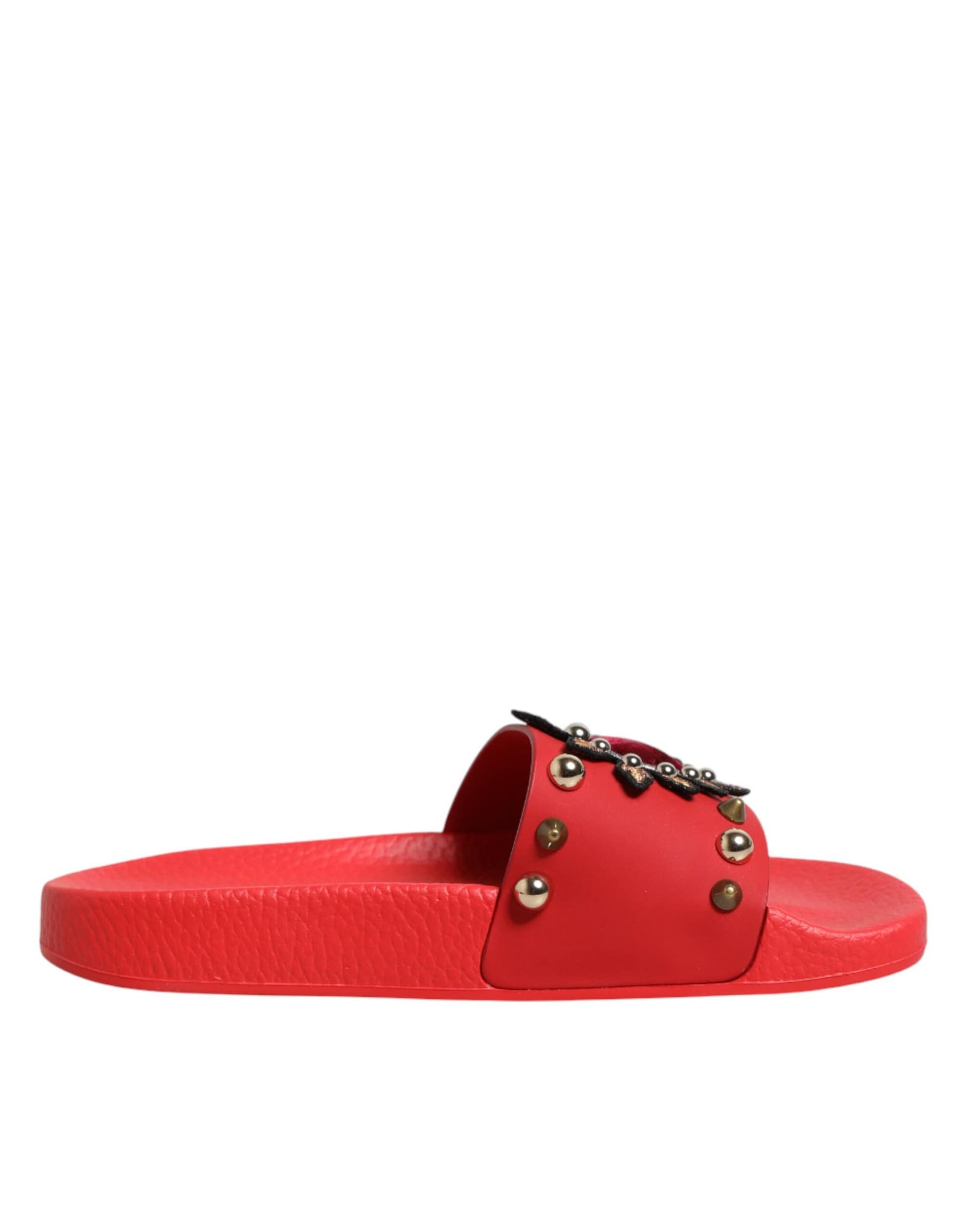 Dolce & Gabbana Red Sacred Heart Stud Slides Beachwear Shoes - Image 2
