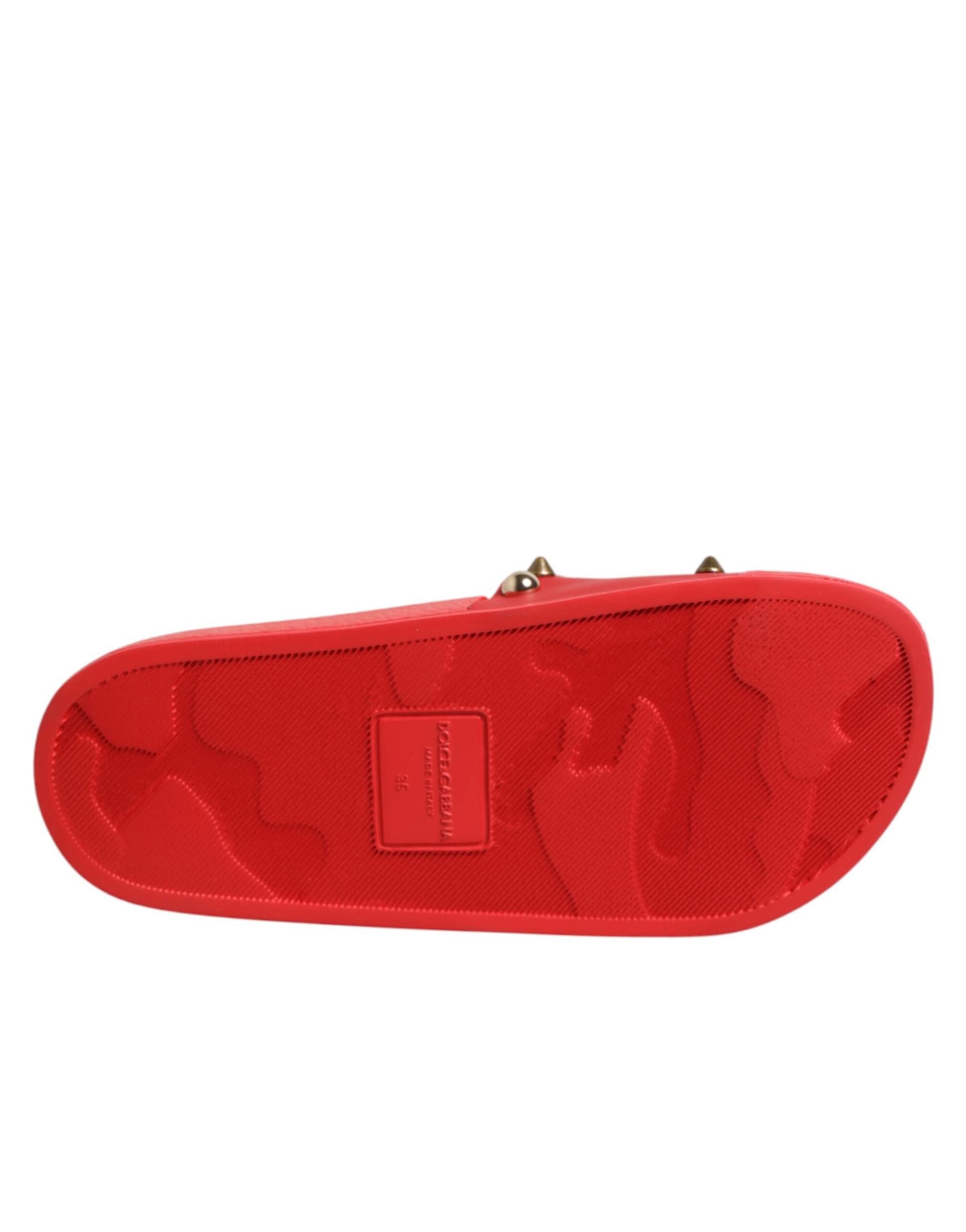 Dolce & Gabbana Red Sacred Heart Stud Slides Beachwear Shoes - Image 8