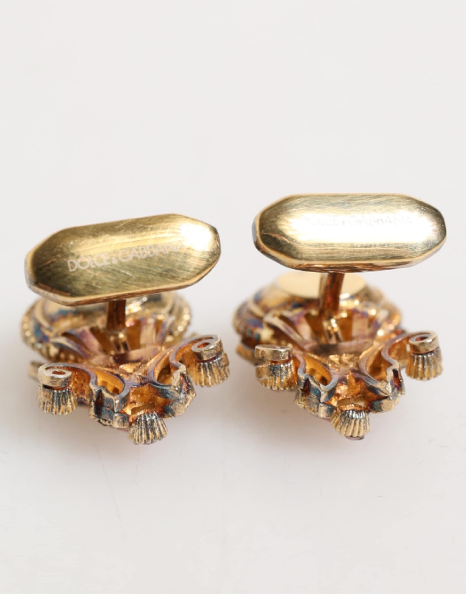 Dolce & Gabbana Gold Tone 925 Sterling Silver Crystal Accessory Cufflinks - Image 5