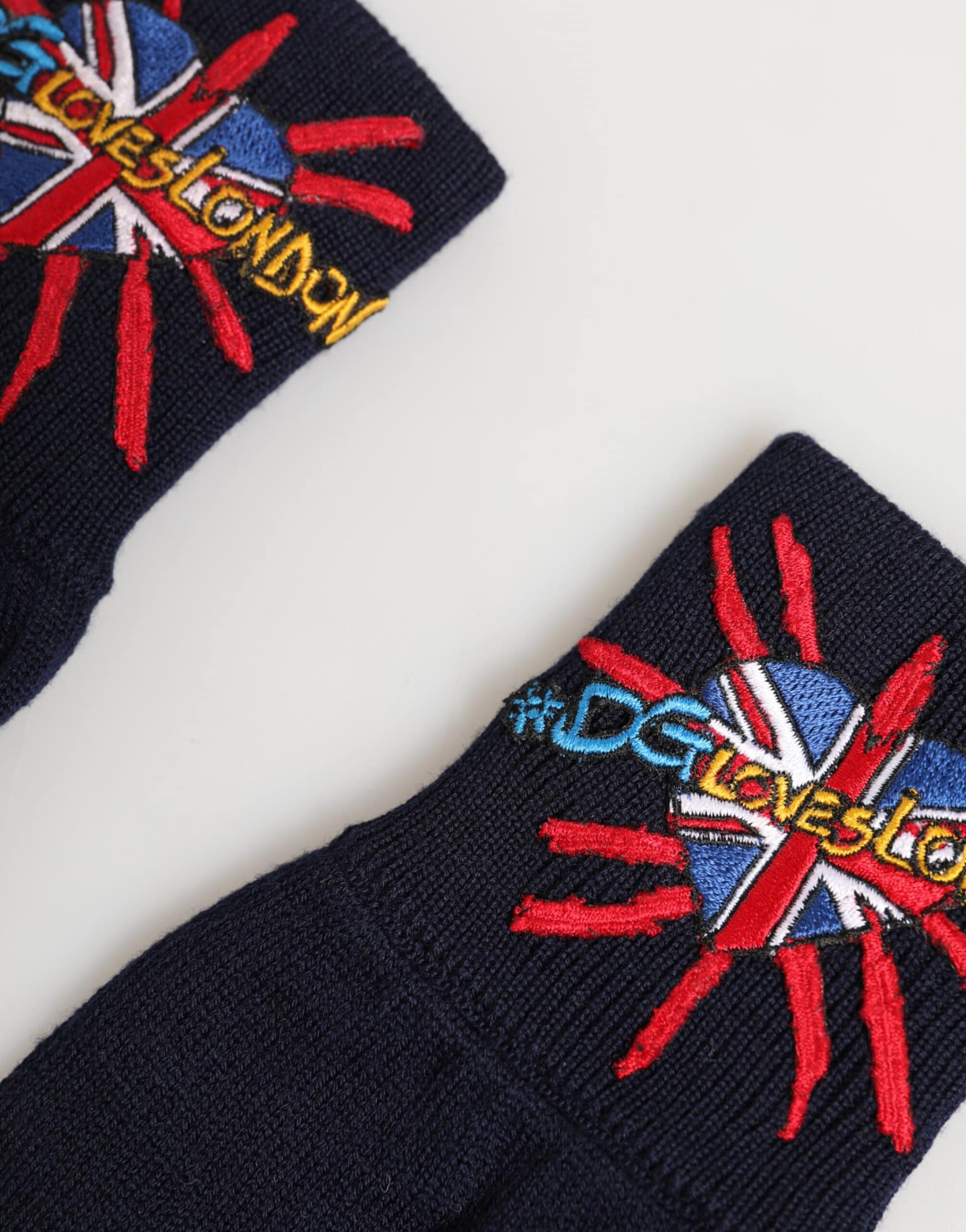 Dolce & Gabbana Blue Wool Knit #DGLovesLondon Embroidered Mitten Gloves - Image 3