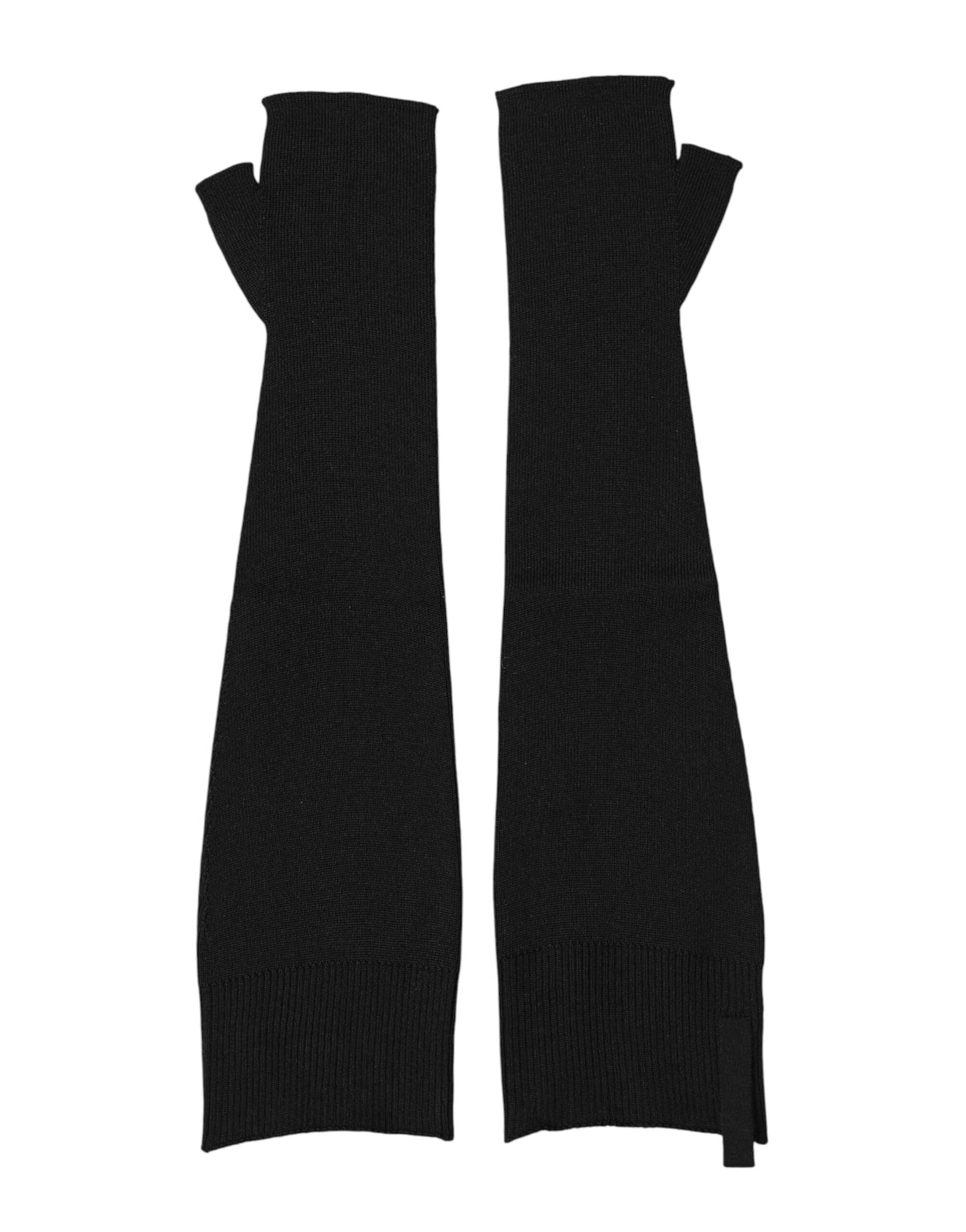 Dolce & Gabbana Black Virgin Wool Knitted Fingerless Men Gloves - Image 3