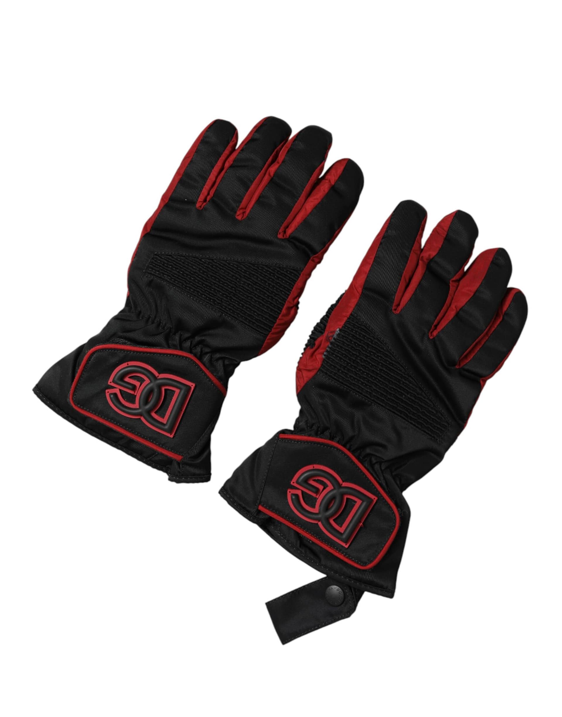Dolce & Gabbana Black Red Nylon Wrist Length Mitten Gloves - Image 2