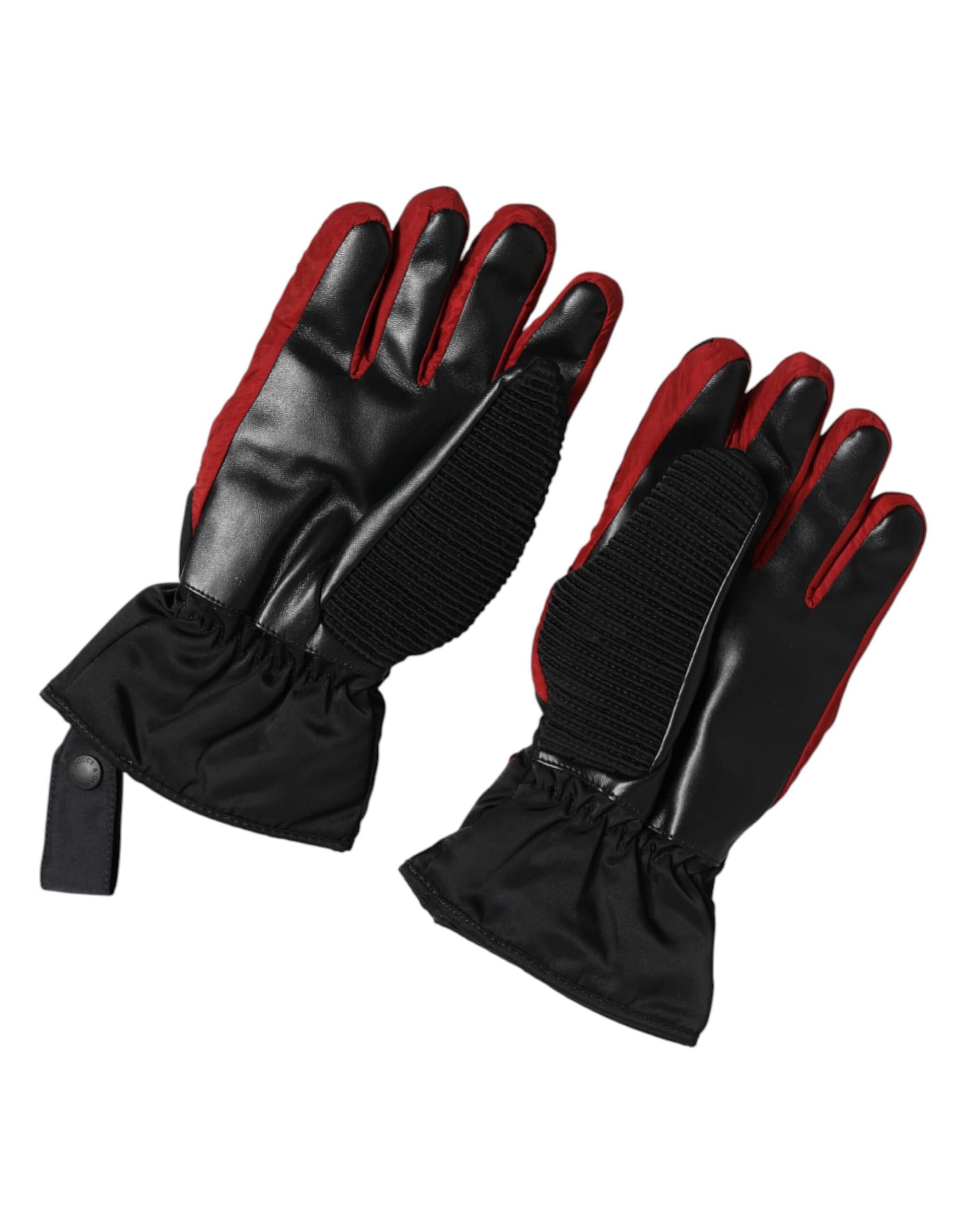 Dolce & Gabbana Black Red Nylon Wrist Length Mitten Gloves - Image 3