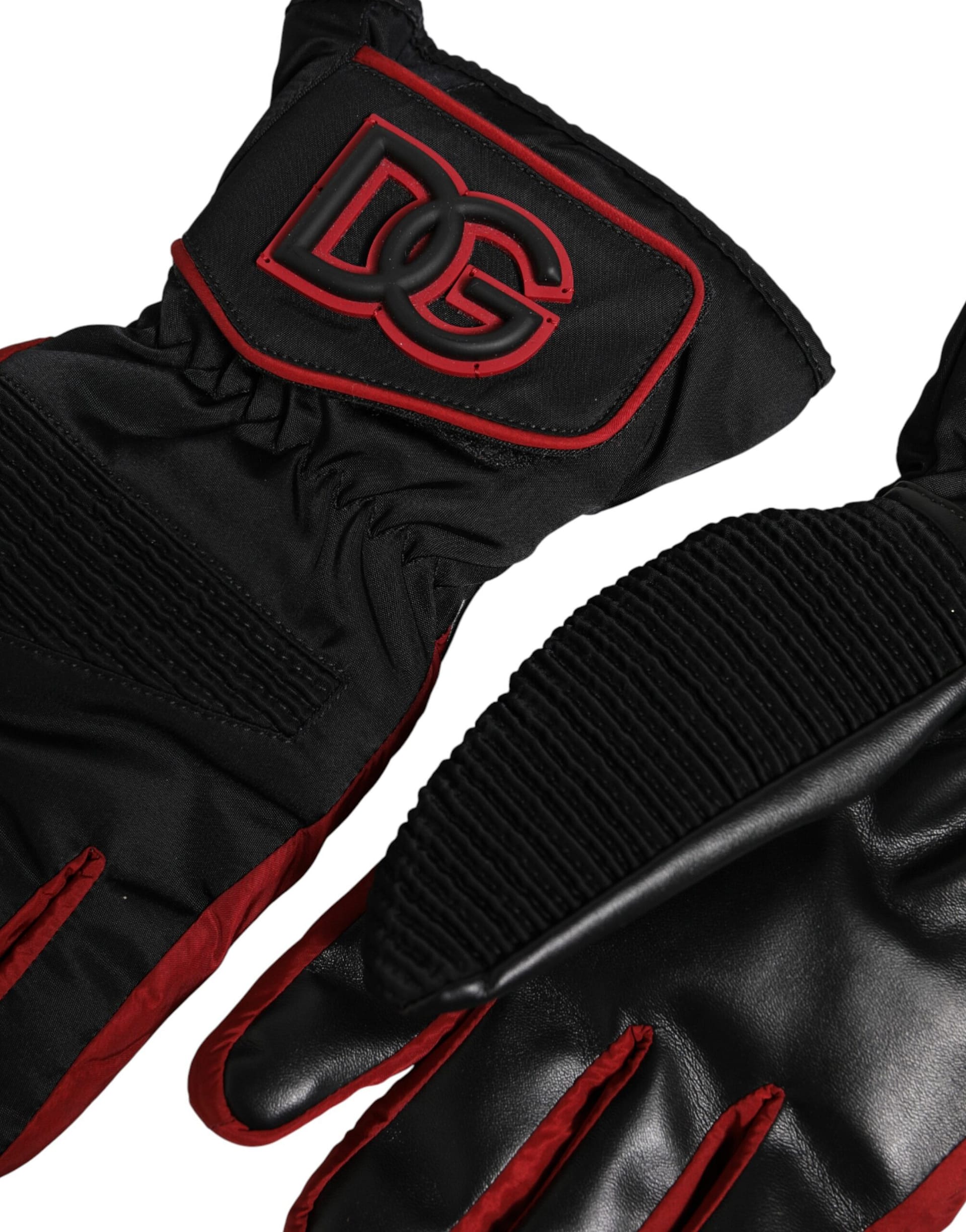 Dolce & Gabbana Black Red Nylon Wrist Length Mitten Gloves - Image 4