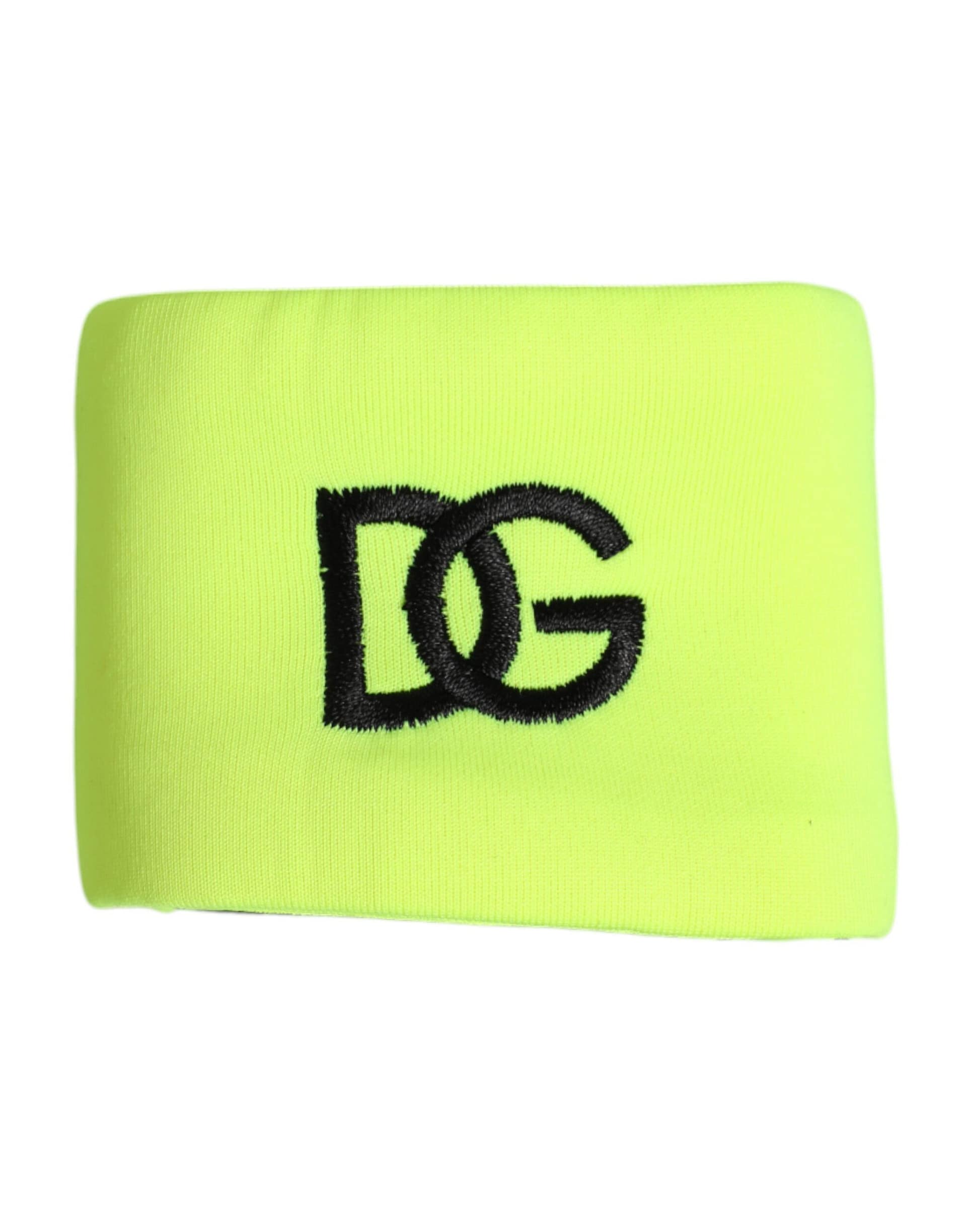 Dolce & Gabbana Yellow Green Silk DG Logo Men Wristband - Image 2