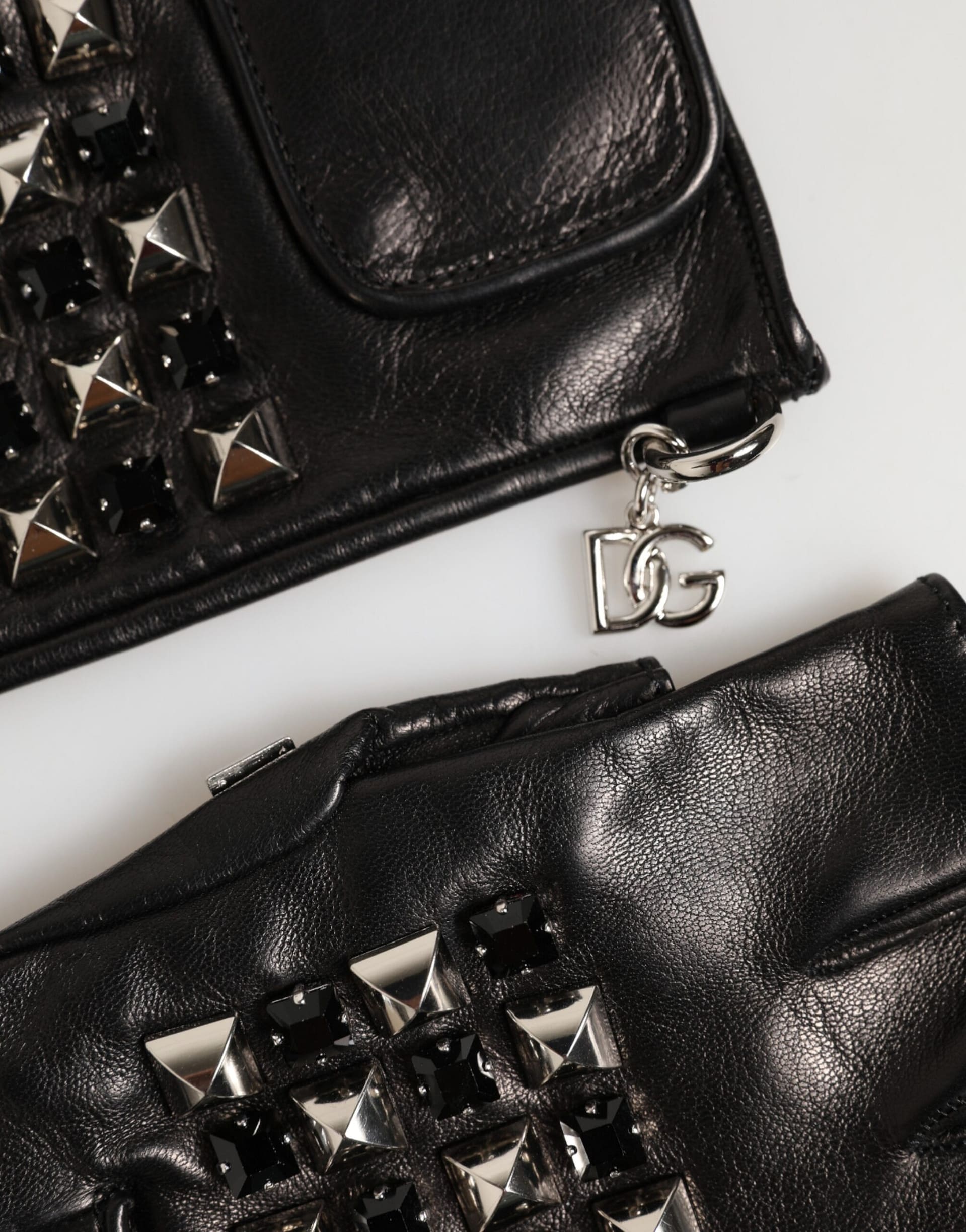 Dolce & Gabbana Black Leather Studded Fingerless Hand Mitten Men Gloves - Image 3
