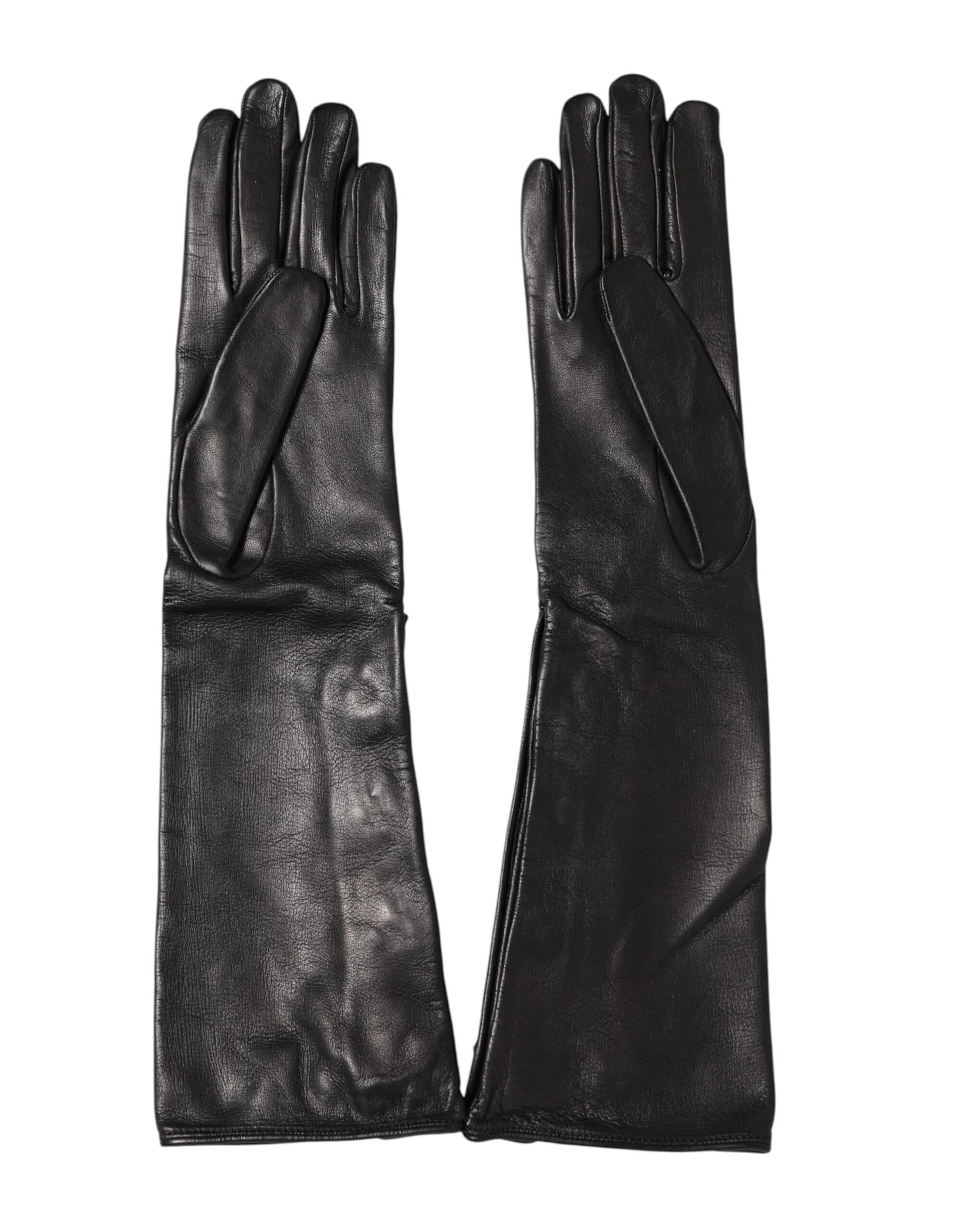 Dolce & Gabbana Black Leather Embellished Long Mitten Gloves - Image 5