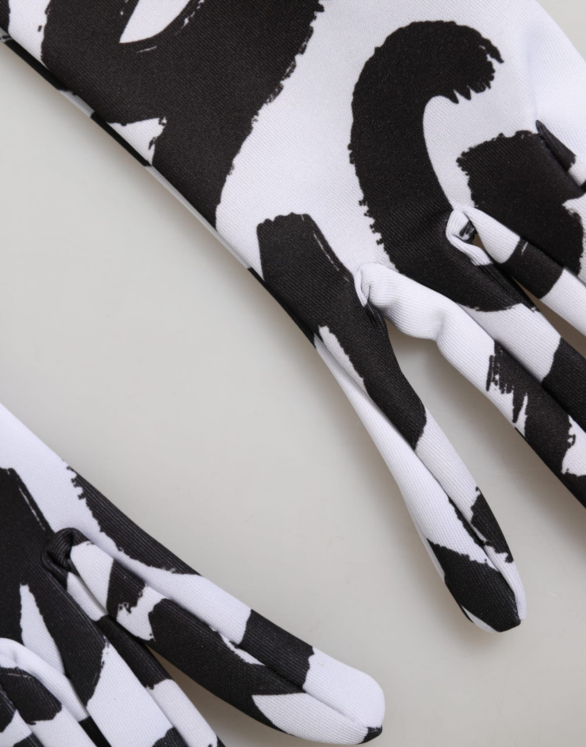 Dolce & Gabbana Black White DG Logo Elbow Length Mitten Gloves - Image 4