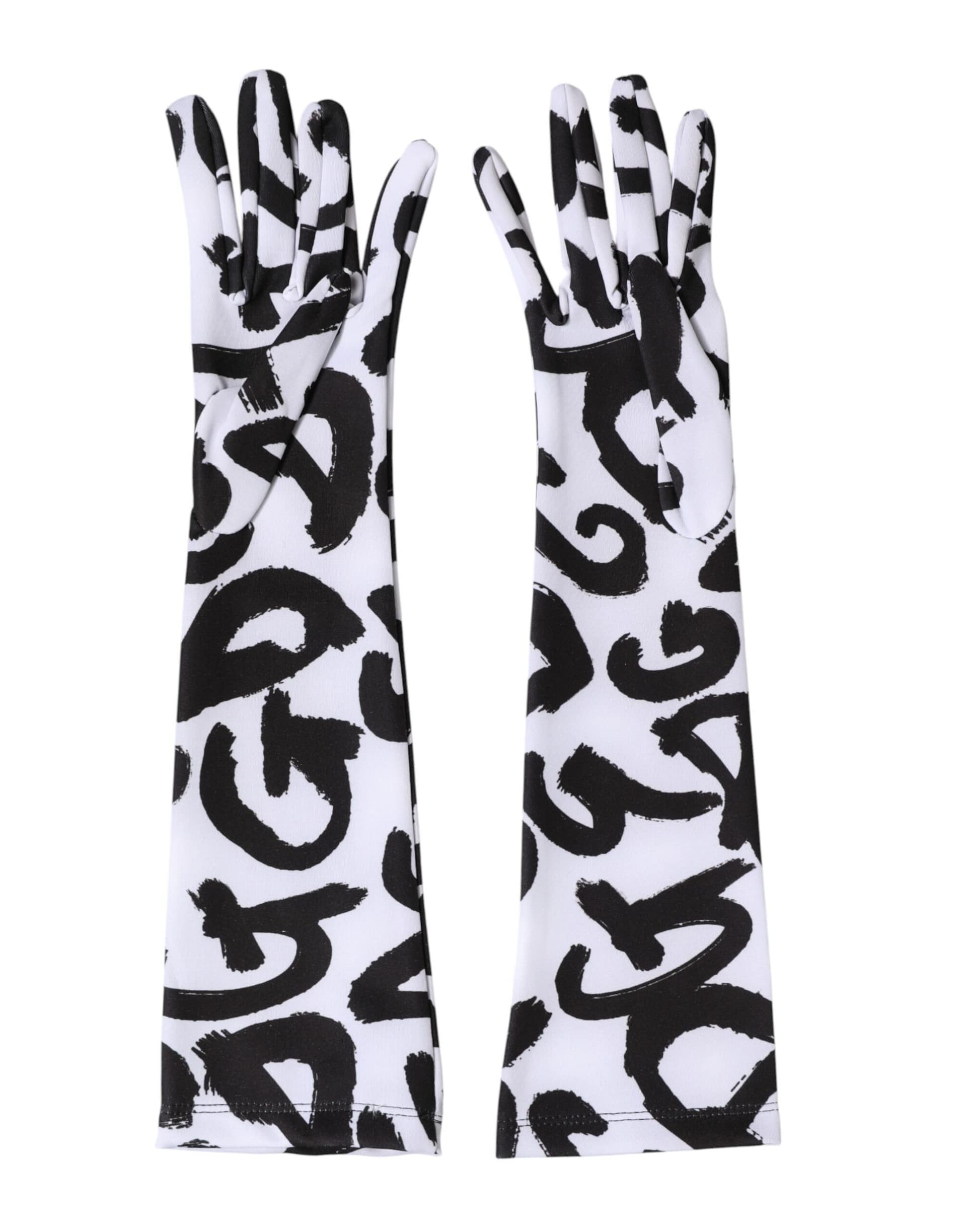 Dolce & Gabbana Black White DG Logo Elbow Length Mitten Gloves - Image 5