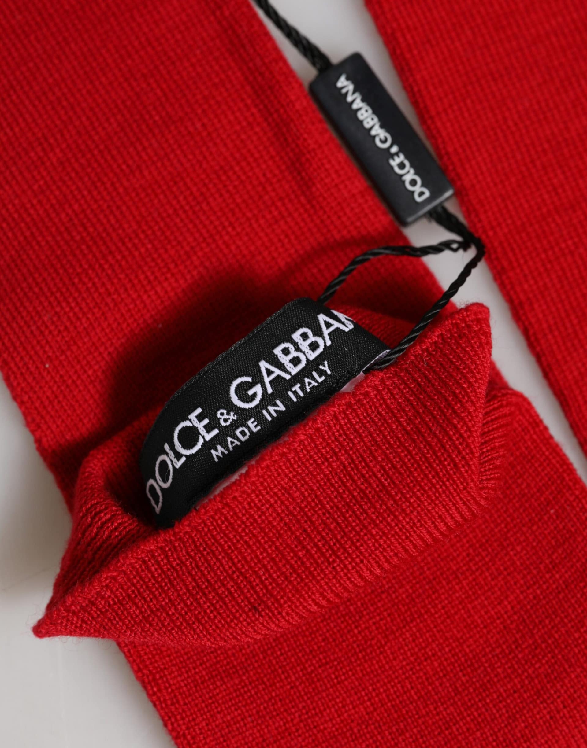 Dolce & Gabbana Red Wool Knitted Fingerless Elbow One Length Gloves - Image 3