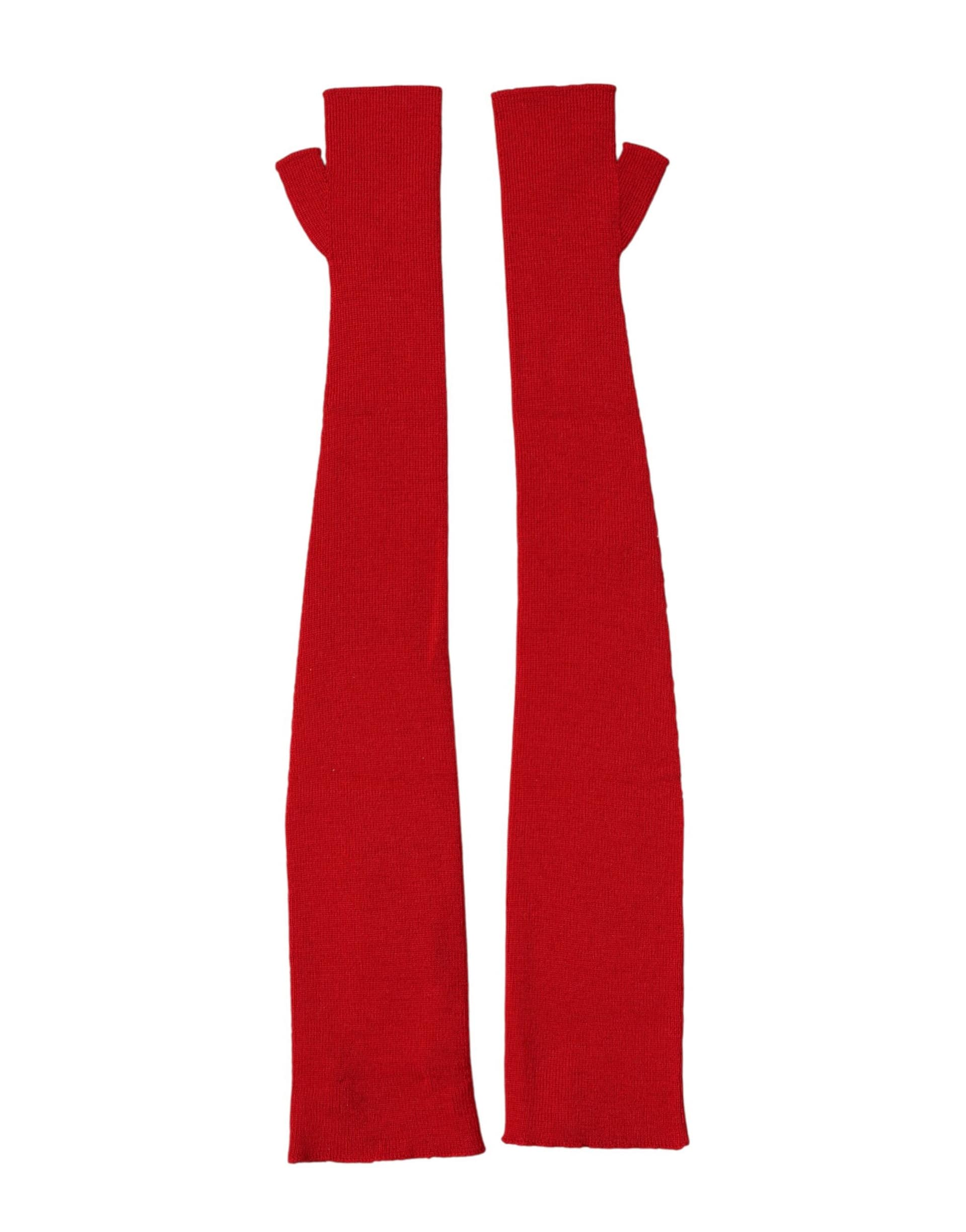 Dolce & Gabbana Red Wool Knitted Fingerless Elbow One Length Gloves - Image 2