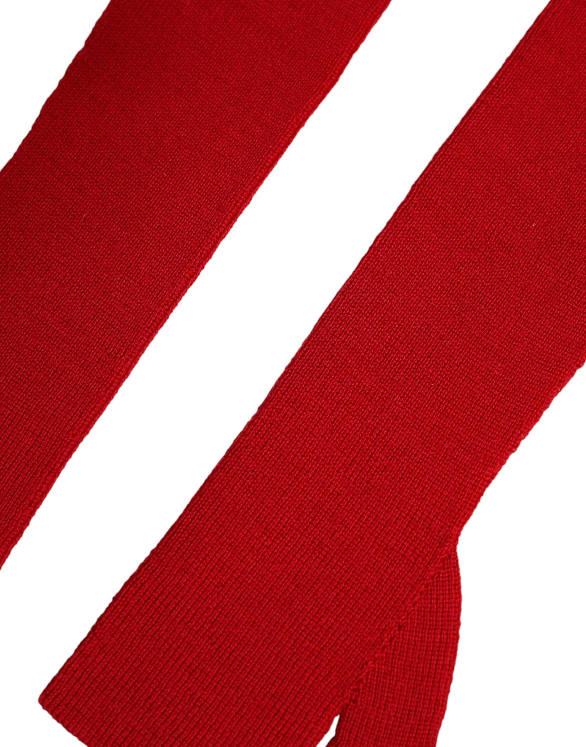 Dolce & Gabbana Red Wool Knitted Fingerless Elbow One Length Gloves - Image 4