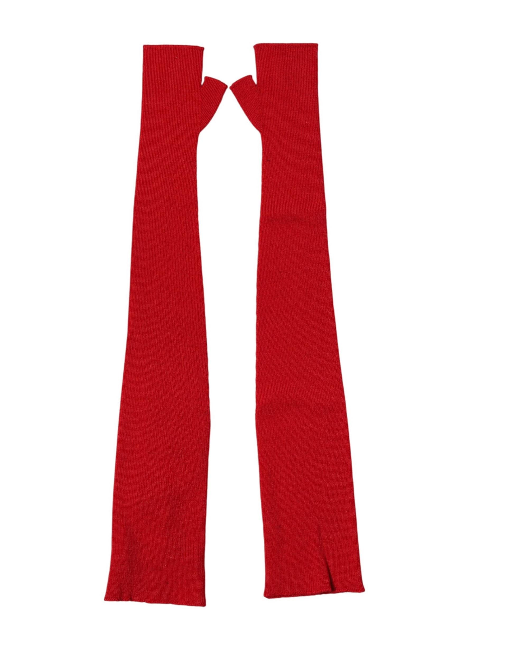 Dolce & Gabbana Red Wool Knitted Fingerless Elbow One Length Gloves - Image 5