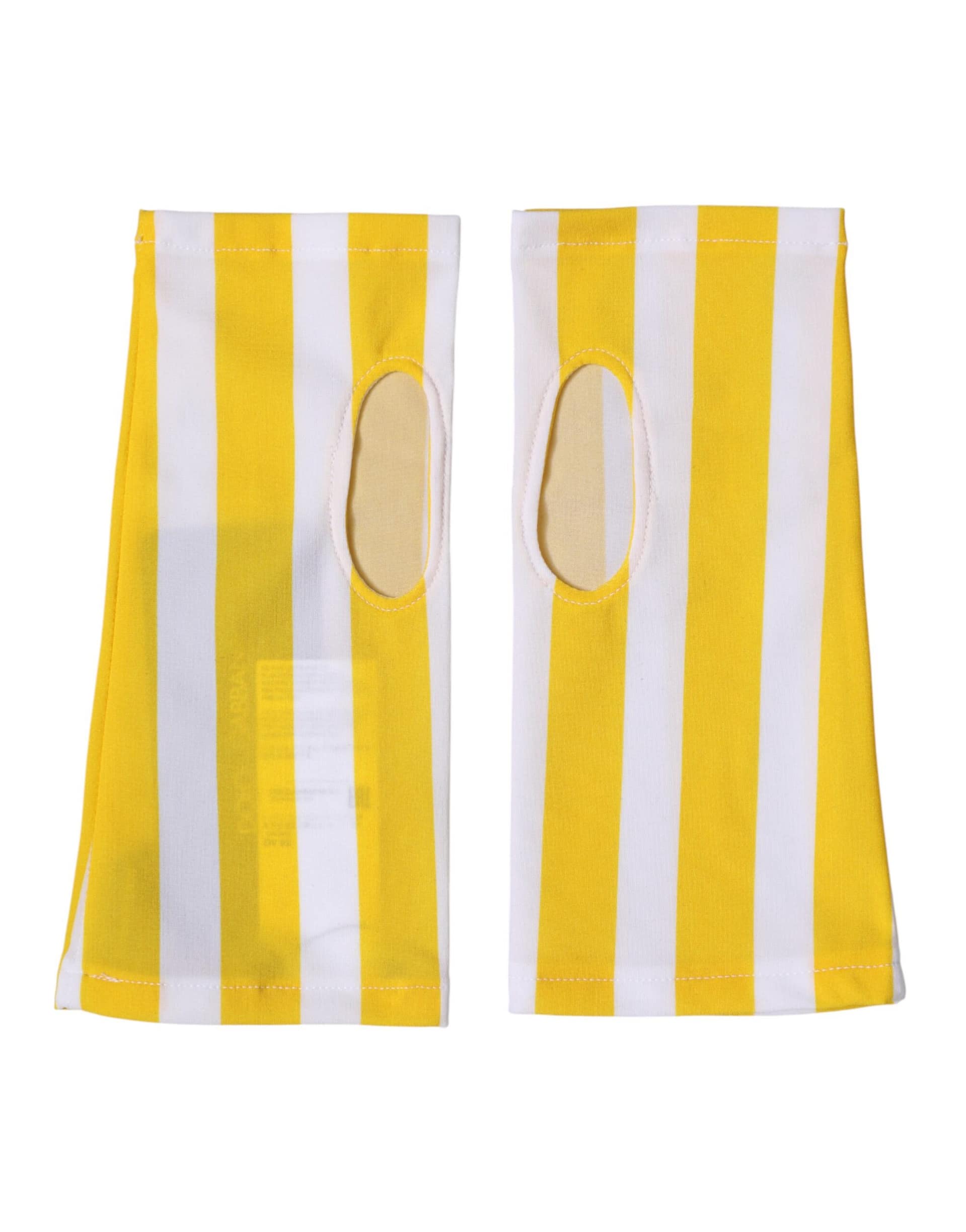 Dolce & Gabbana Yellow White Nylon Fingerless Wrist Length Gloves - Image 4