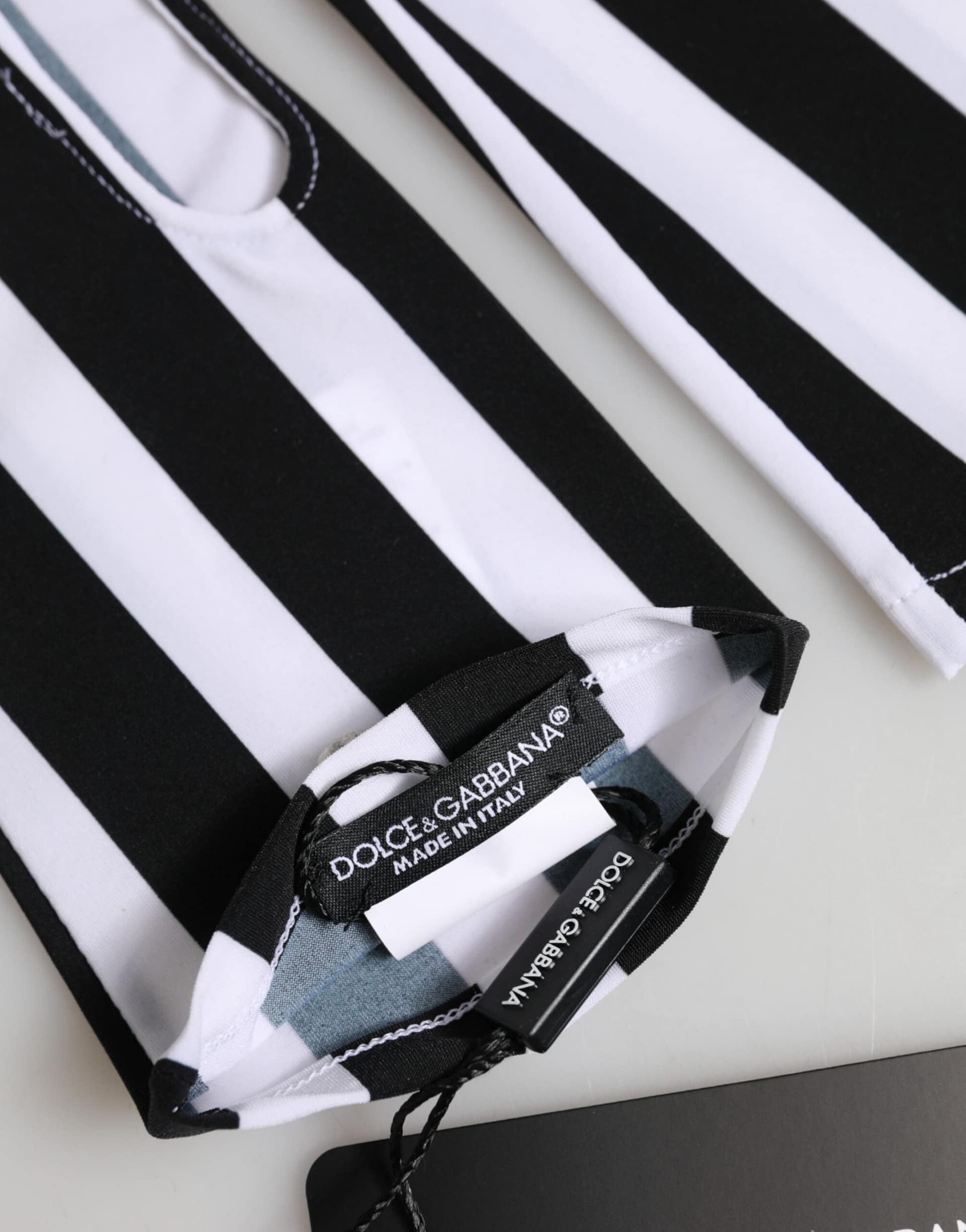 Dolce & Gabbana Black White Nylon Fingerless Wrist Length Gloves - Image 5