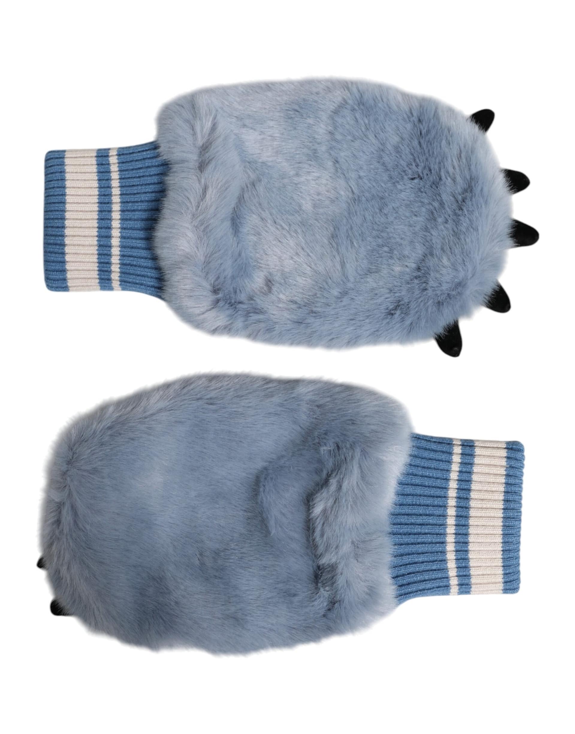Dolce & Gabbana Blue Acrylic Knitted Fur Wrist Mitten Gloves - Image 2