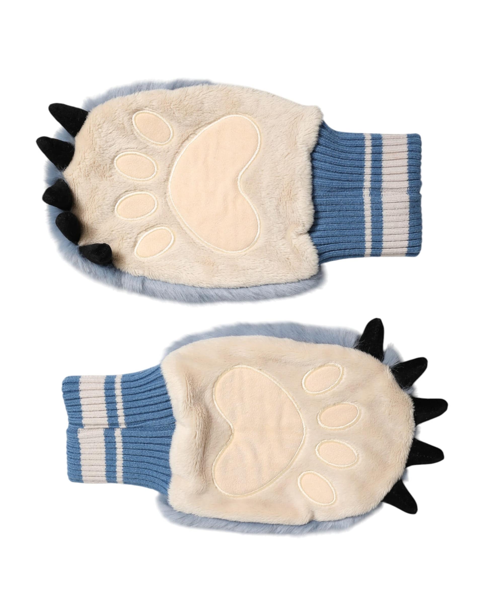 Dolce & Gabbana Blue Acrylic Knitted Fur Wrist Mitten Gloves - Image 3