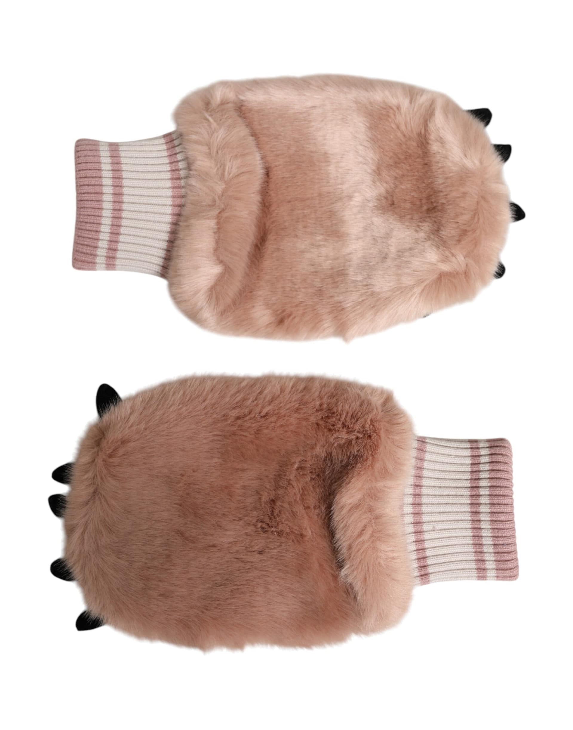 Dolce & Gabbana Brown Acrylic Knitted Fur Wrist Mitten Gloves - Image 3