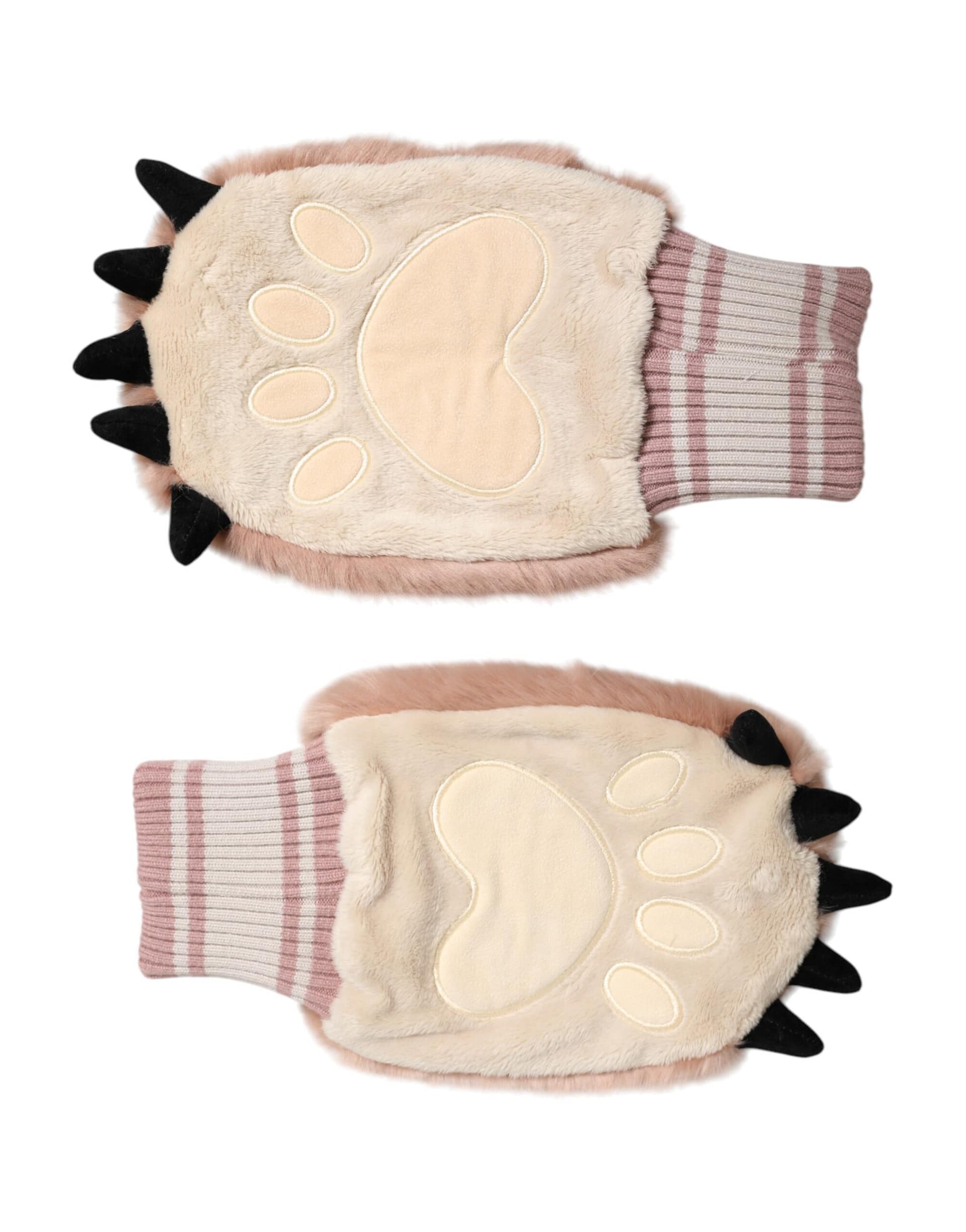 Dolce & Gabbana Brown Acrylic Knitted Fur Wrist Mitten Gloves - Image 4