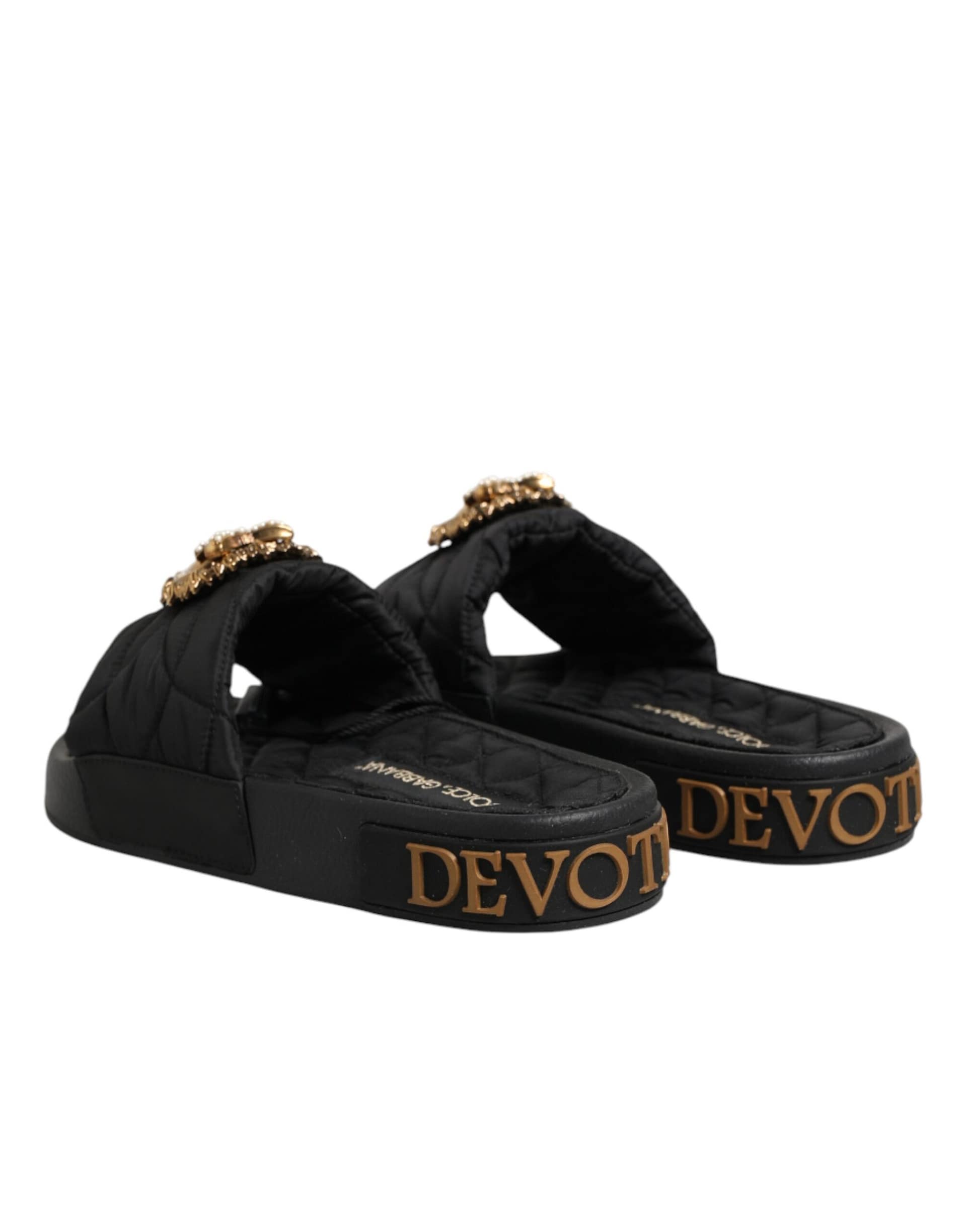 Dolce & Gabbana Black Devotion Matelassé Leather Slides Shoes - Image 6