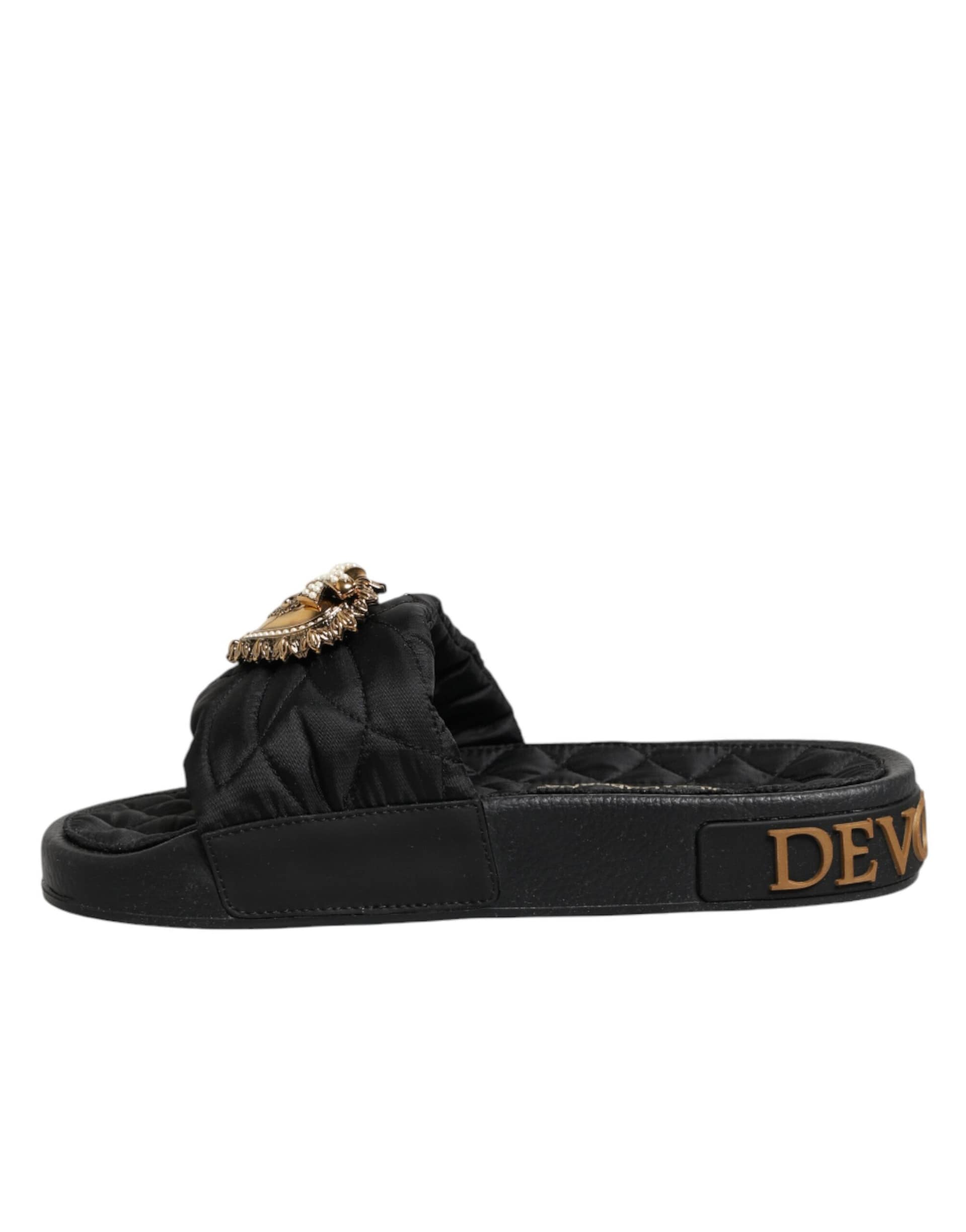 Dolce & Gabbana Black Devotion Matelassé Leather Slides Shoes - Image 7