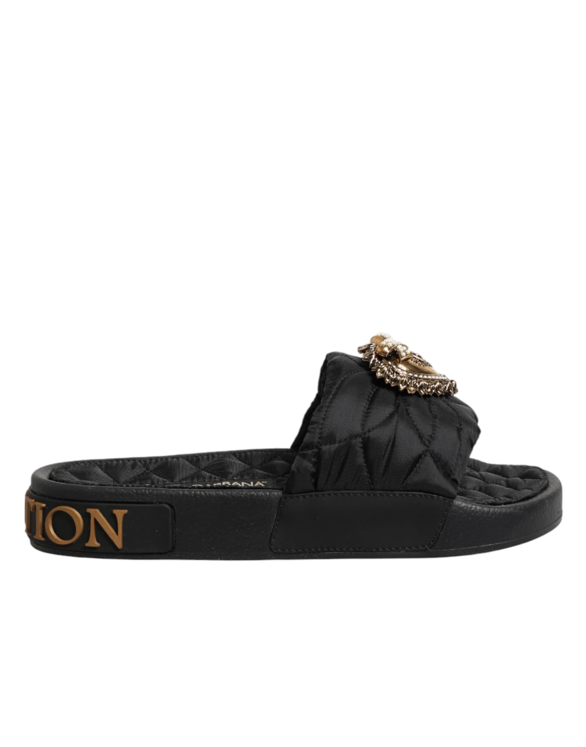 Dolce & Gabbana Black Devotion Matelassé Leather Slides Shoes - Image 2