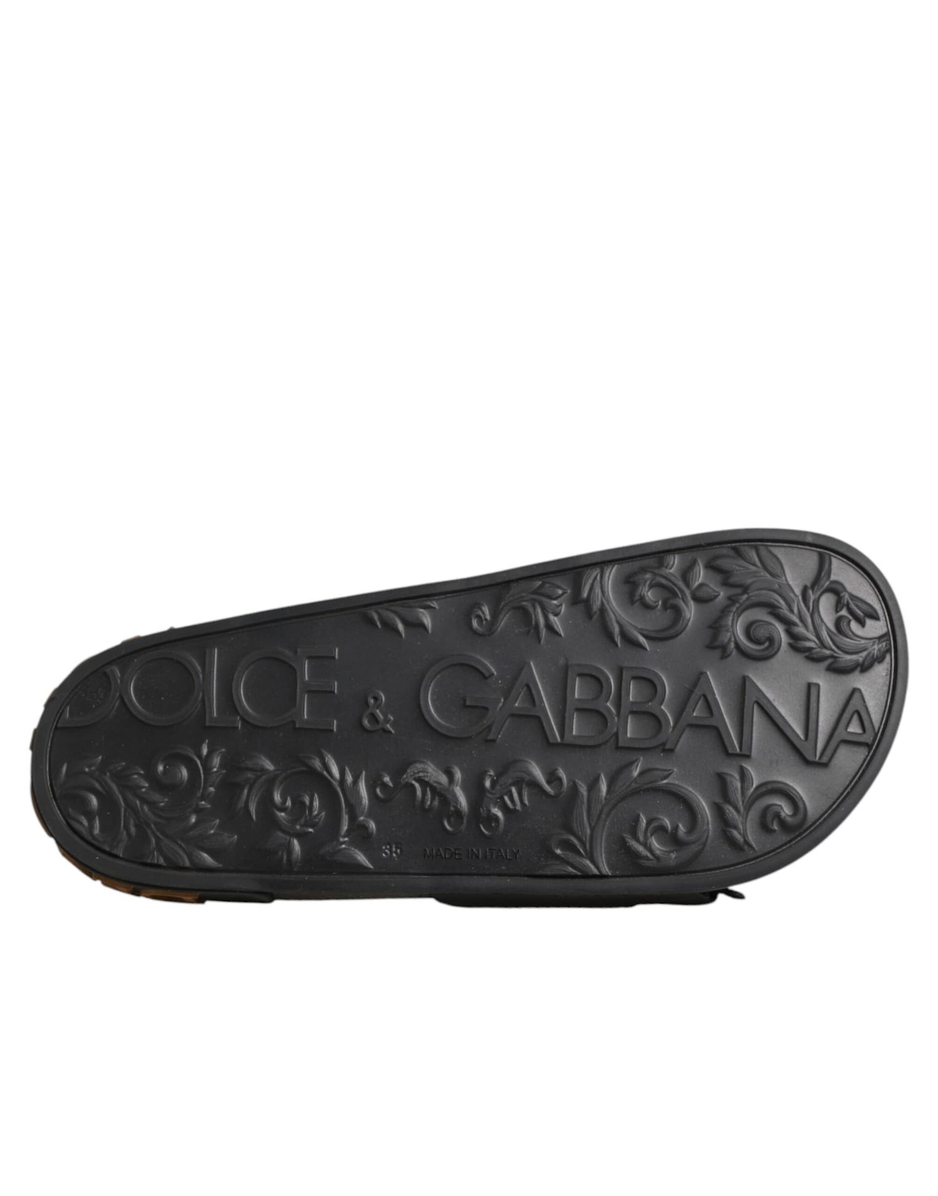 Dolce & Gabbana Black Devotion Matelassé Leather Slides Shoes - Image 8