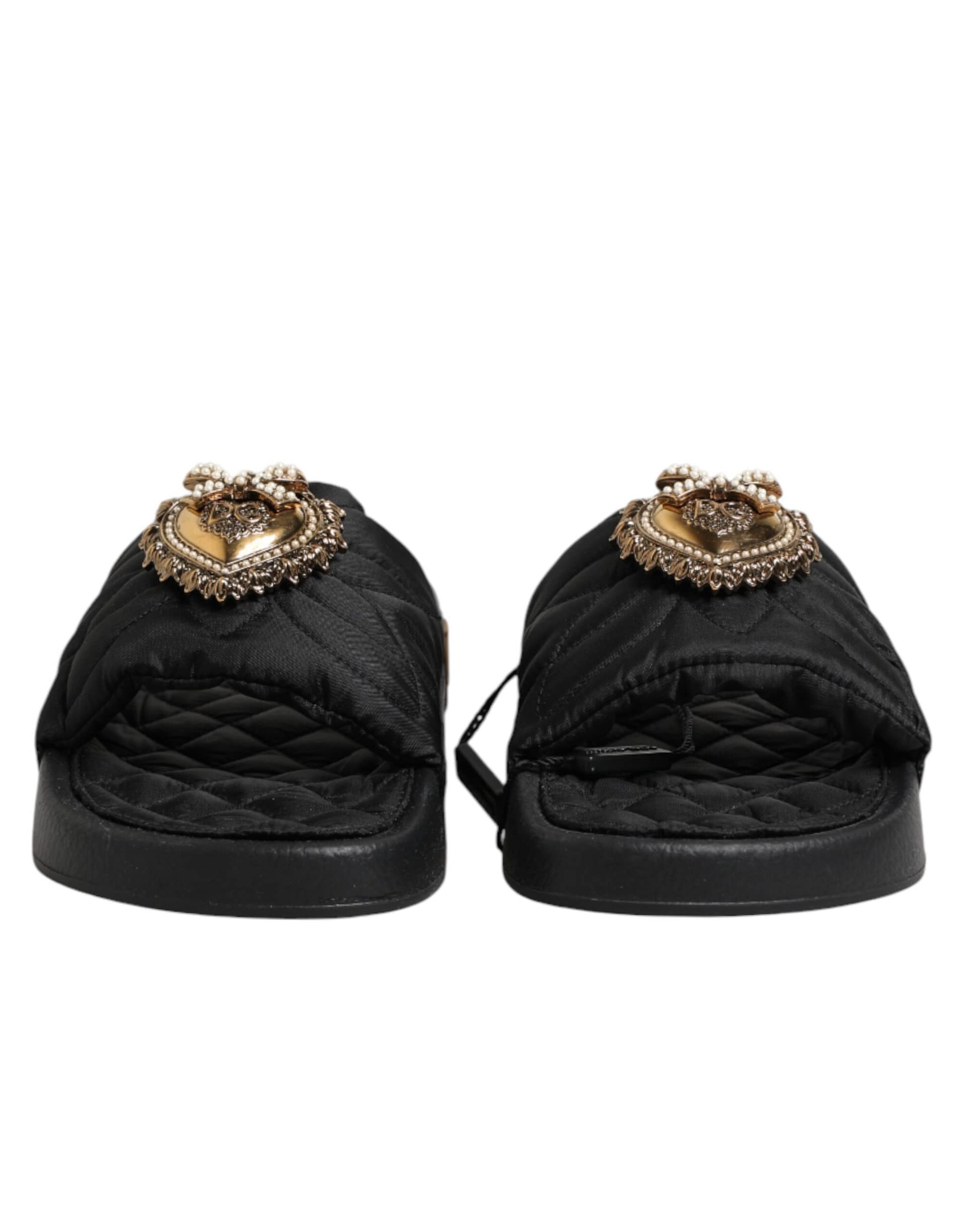 Dolce & Gabbana Black Devotion Matelassé Leather Slides Shoes - Image 3