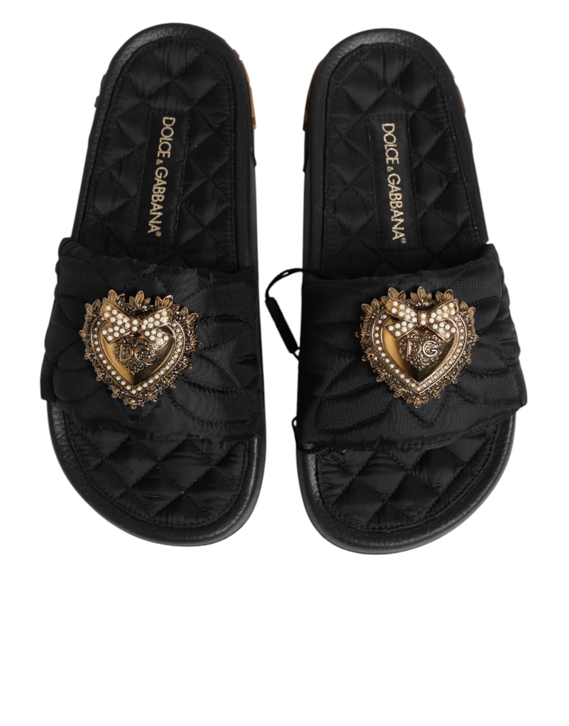 Dolce & Gabbana Black Devotion Matelassé Leather Slides Shoes - Image 4