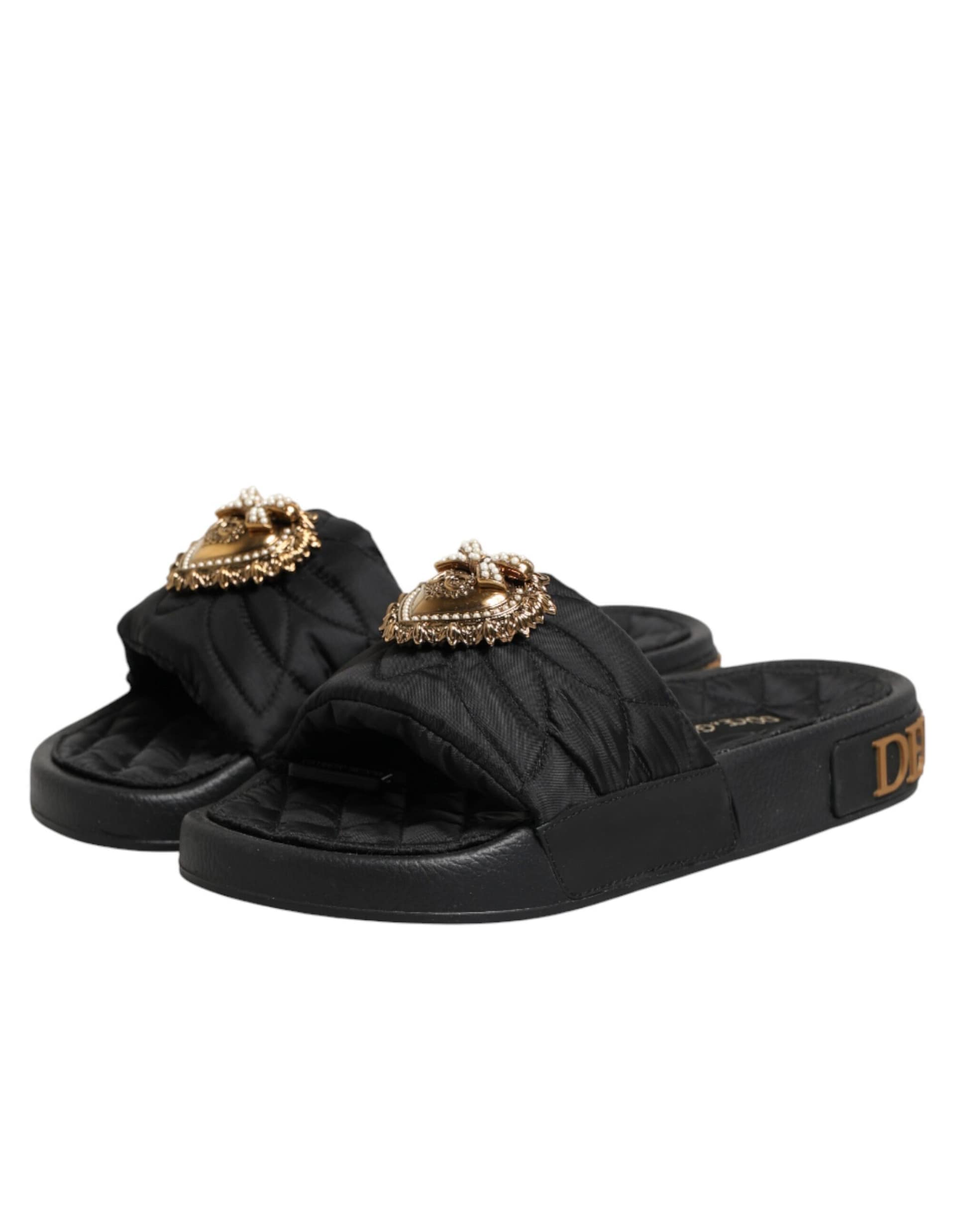 Dolce & Gabbana Black Devotion Matelassé Leather Slides Shoes - Image 5