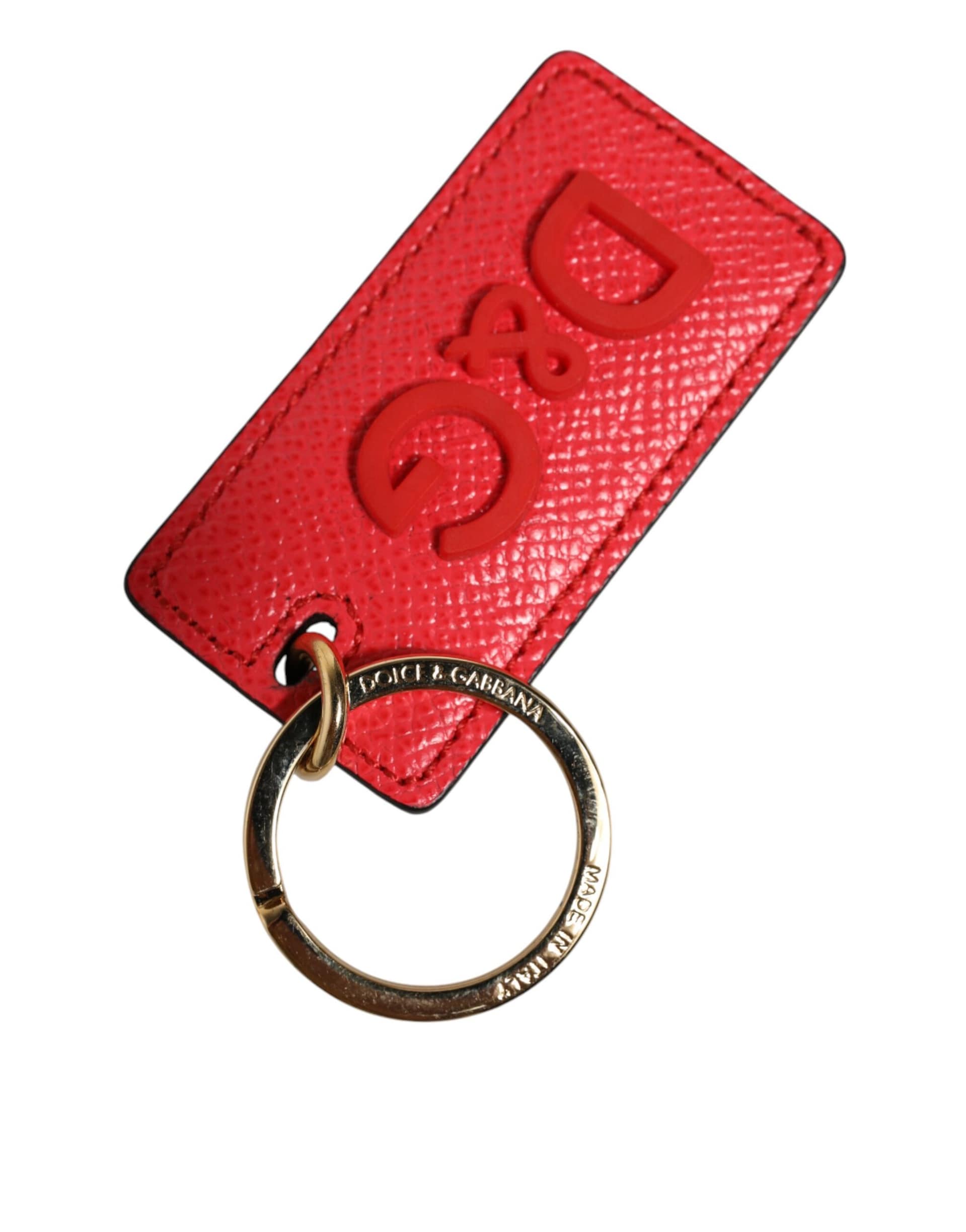 Dolce & Gabbana Red Calf Leather Logo Metal Ring Men Keychain Keyring - Image 4