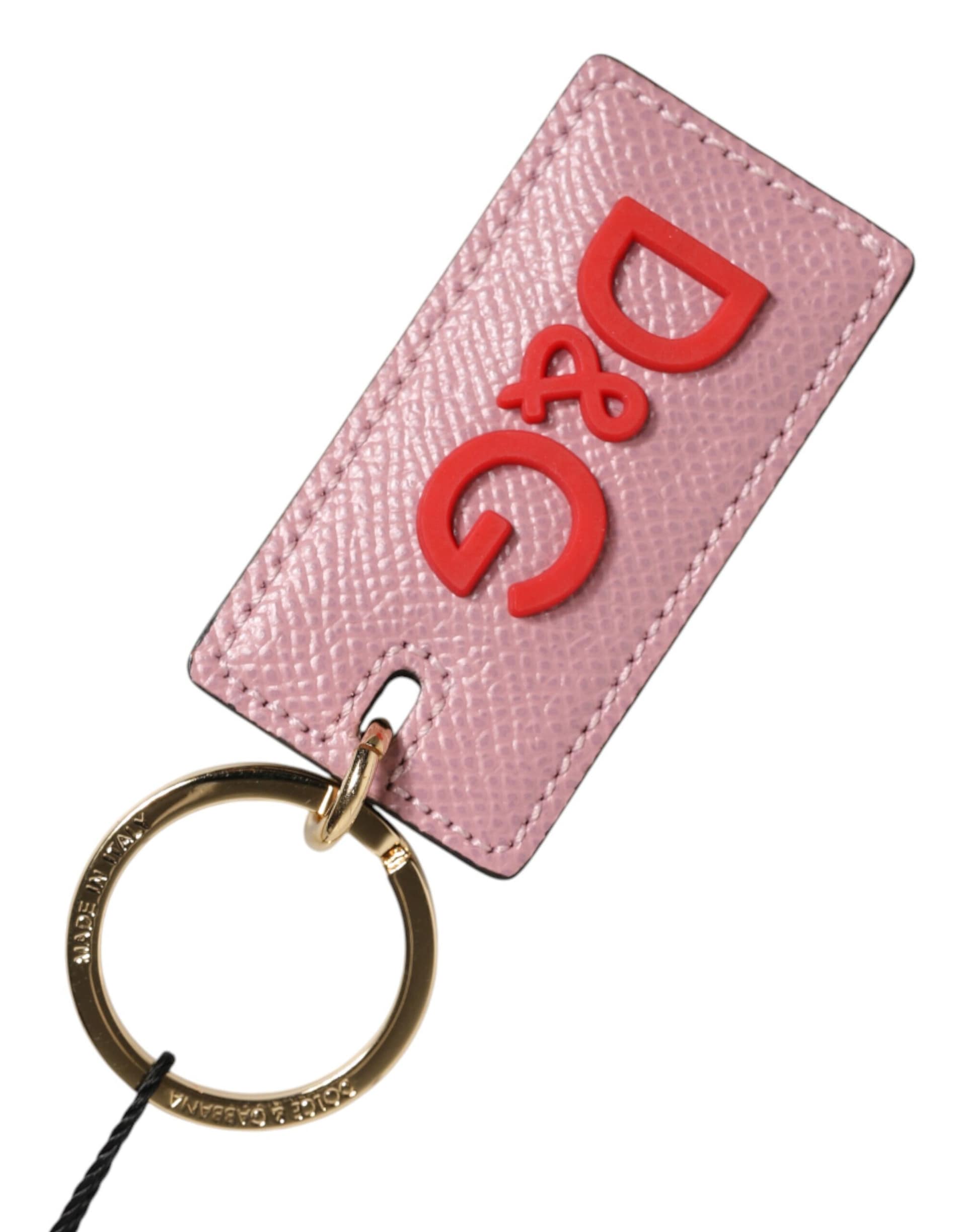 Dolce & Gabbana Pink Calf Leather Logo Metal Ring Men Keychain Keyring - Image 2
