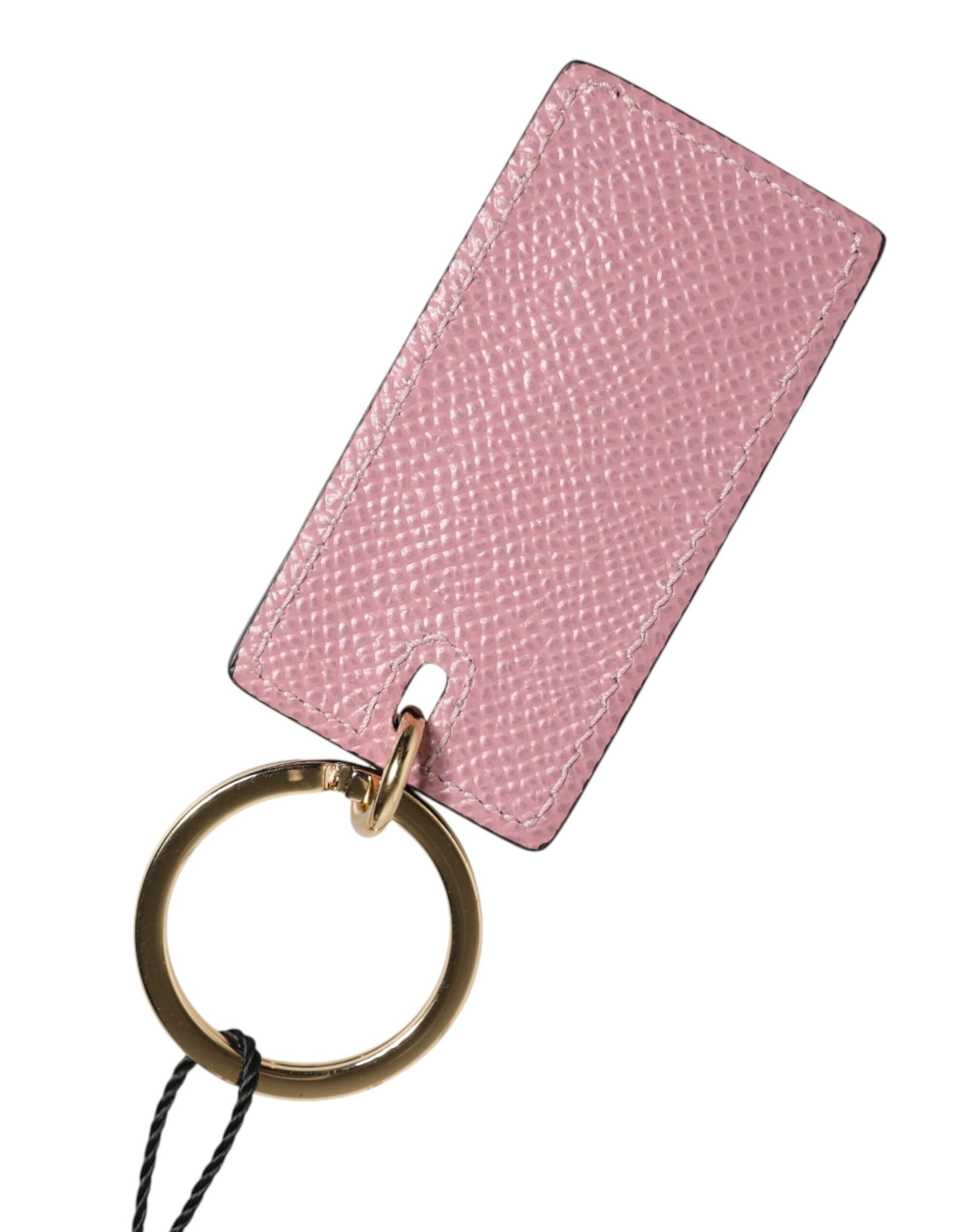 Dolce & Gabbana Pink Calf Leather Logo Metal Ring Men Keychain Keyring - Image 3