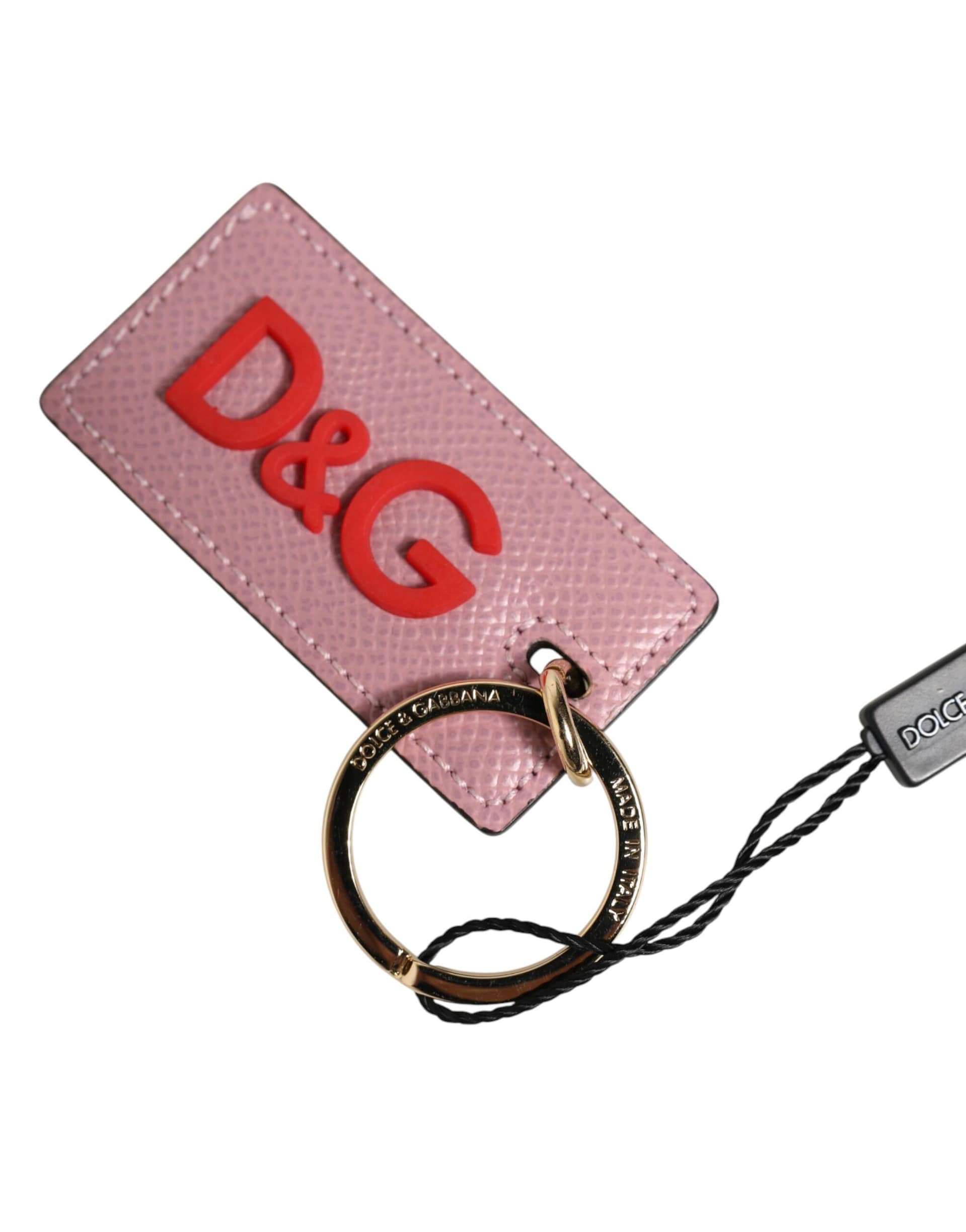 Dolce & Gabbana Pink Calf Leather Logo Metal Ring Men Keychain Keyring - Image 4