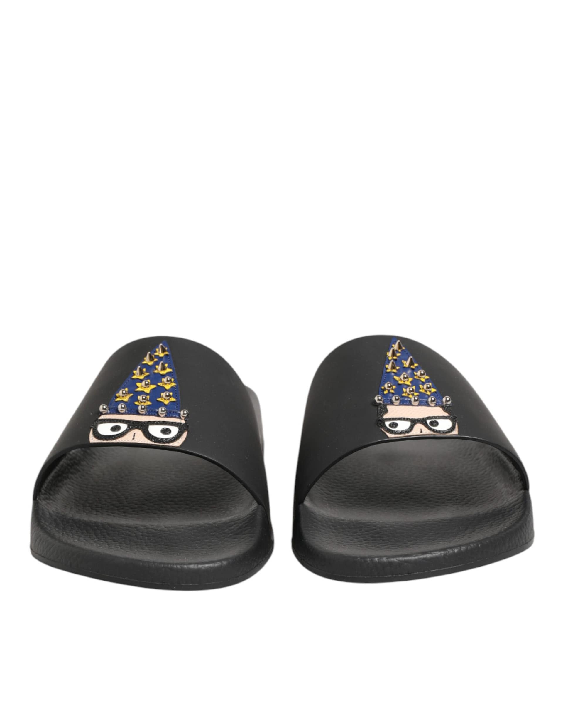 Dolce & Gabbana Black Leather Slides Sandals Beachwear Shoes - Image 3