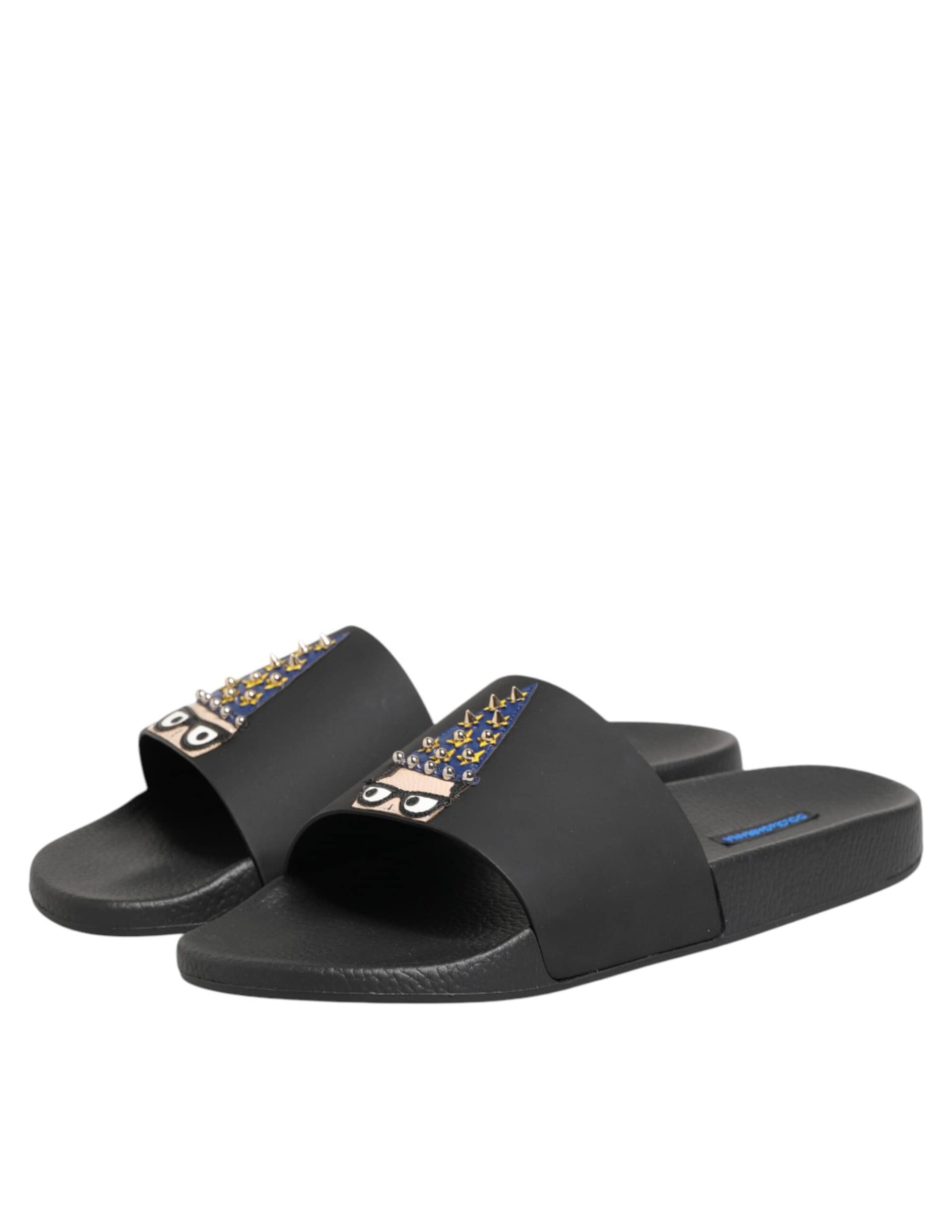 Dolce & Gabbana Black Leather Slides Sandals Beachwear Shoes - Image 5