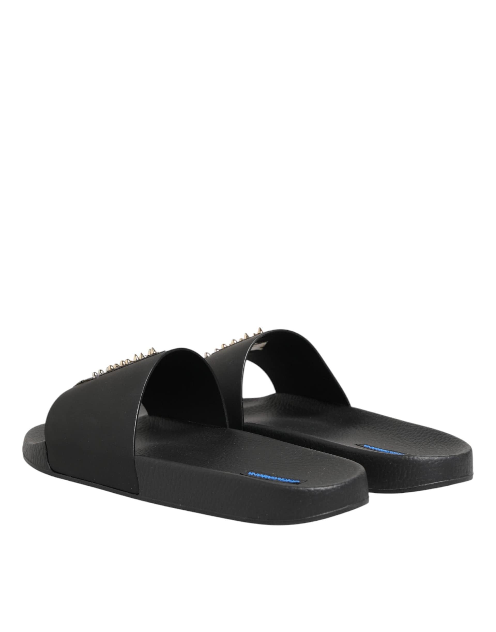 Dolce & Gabbana Black Leather Slides Sandals Beachwear Shoes - Image 6