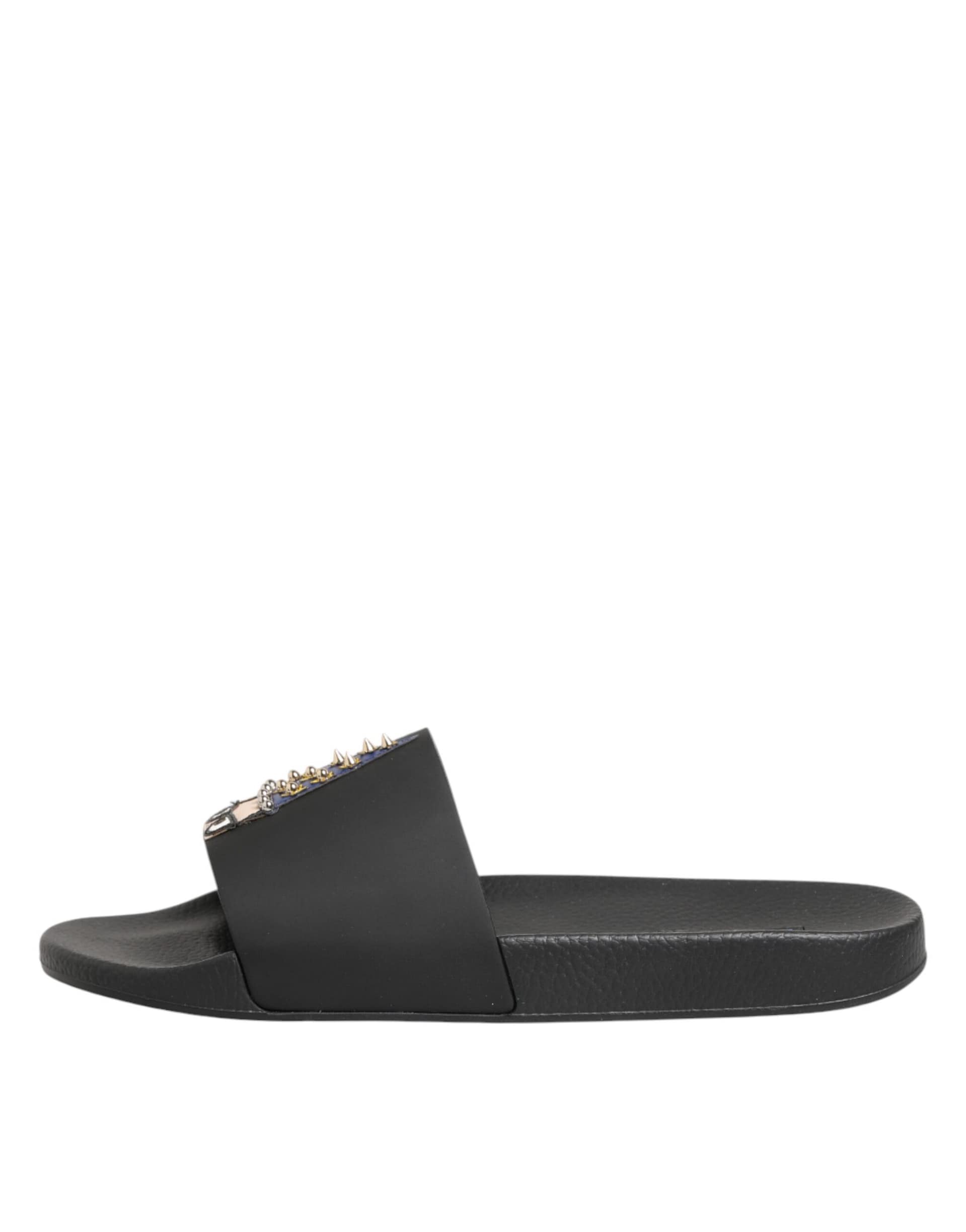 Dolce & Gabbana Black Leather Slides Sandals Beachwear Shoes - Image 7
