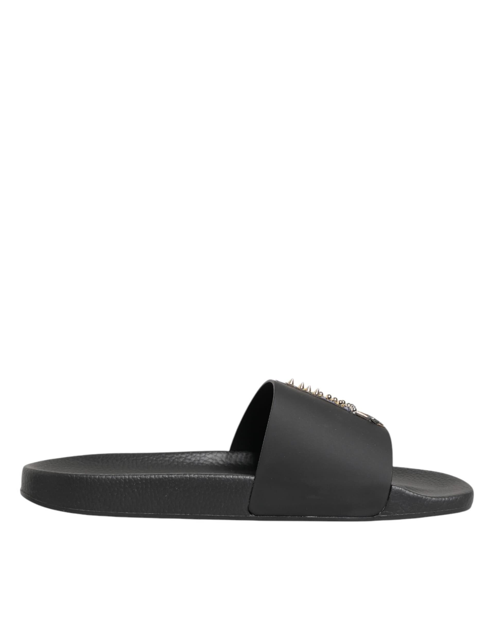 Dolce & Gabbana Black Leather Slides Sandals Beachwear Shoes - Image 2