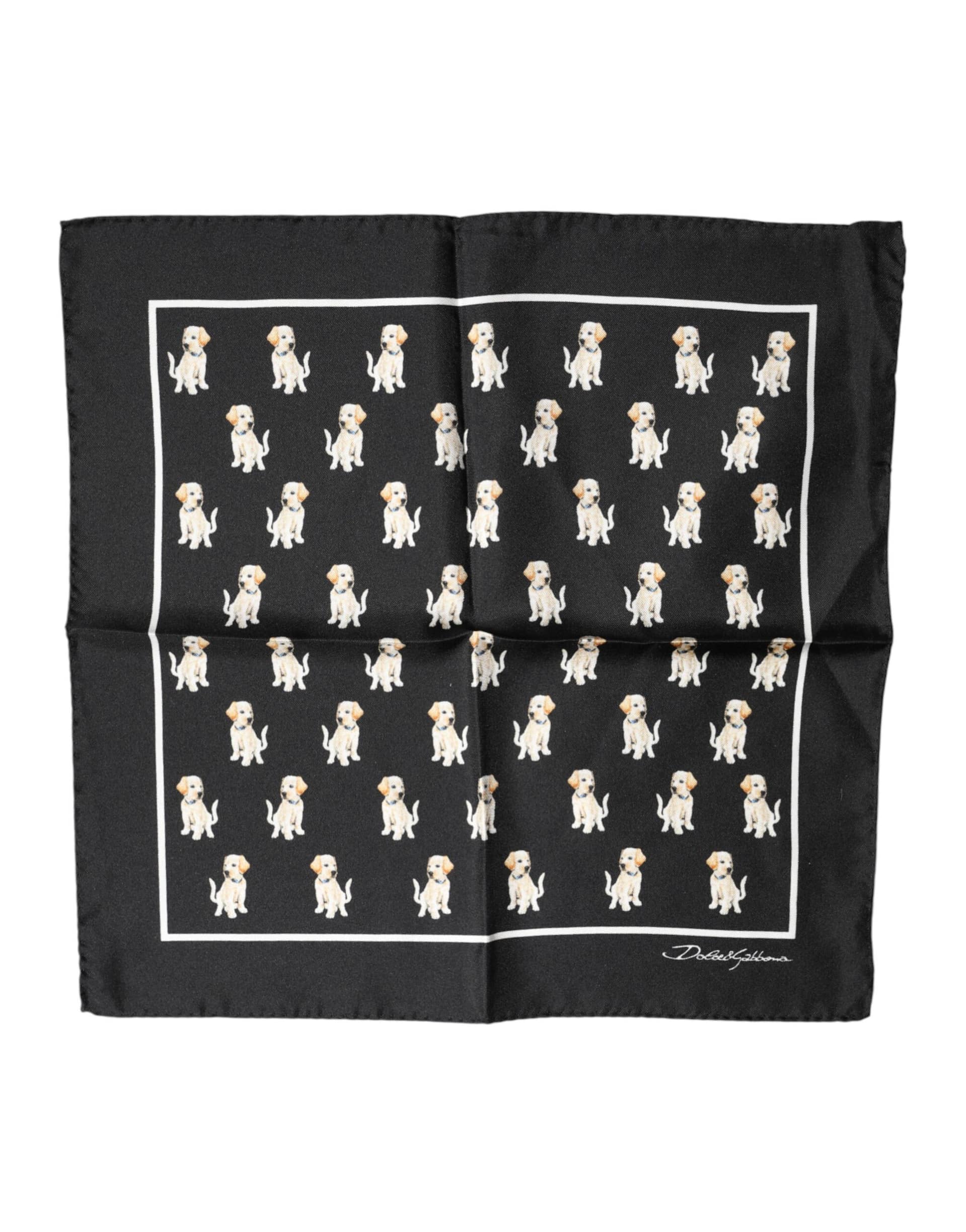 Dolce & Gabbana Black Dog Print Square Handkerchief Scarf - Image 2