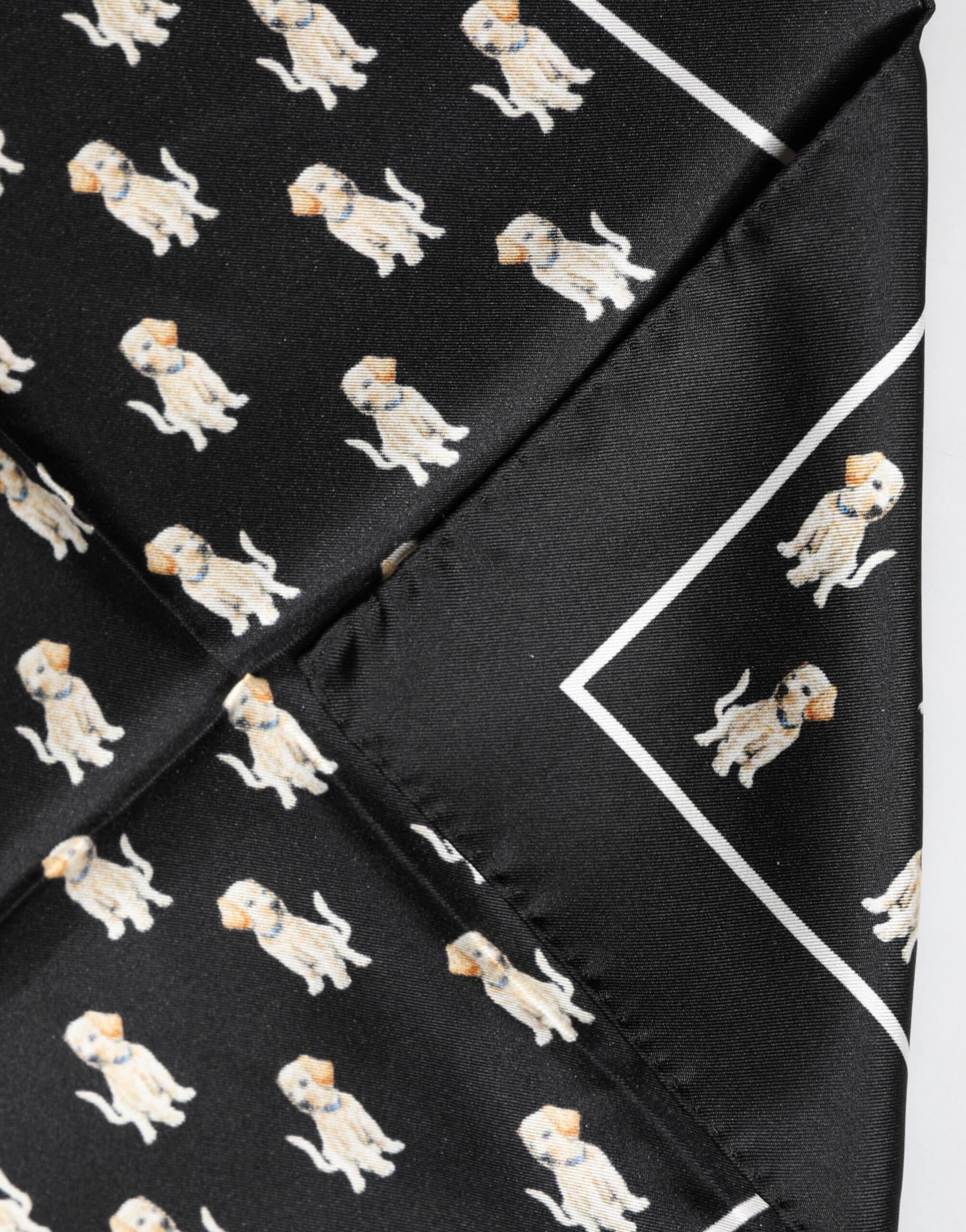 Dolce & Gabbana Black Dog Print Square Handkerchief Scarf - Image 3
