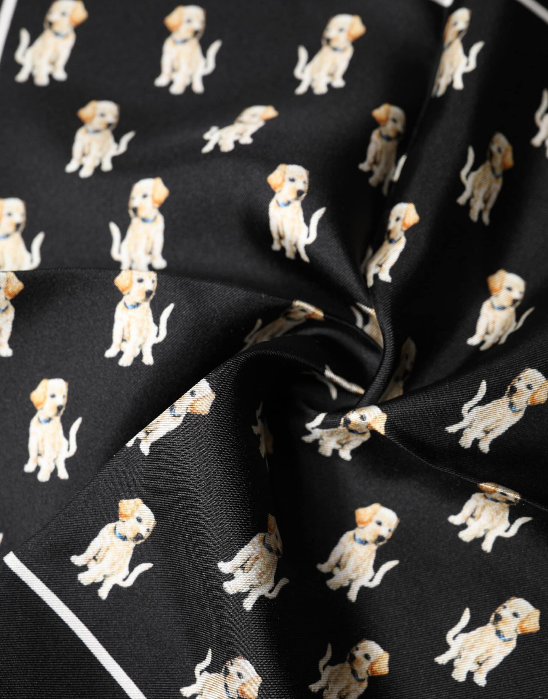 Dolce & Gabbana Black Dog Print Square Handkerchief Scarf - Image 4