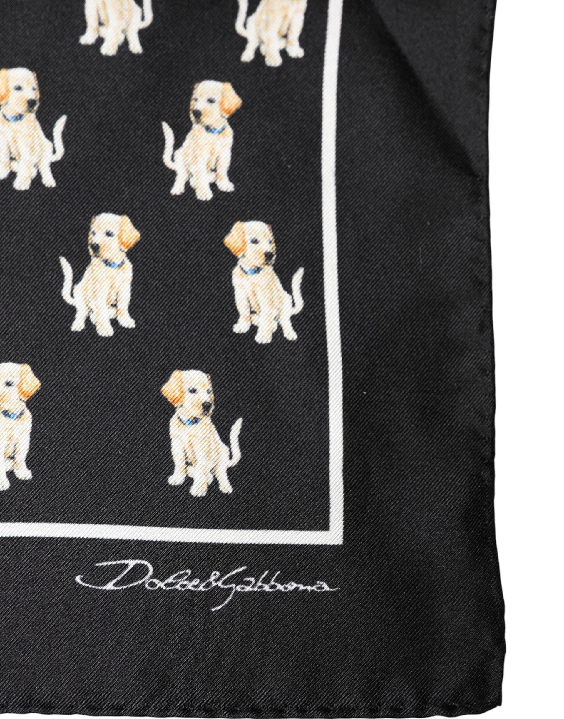 Dolce & Gabbana Black Dog Print Square Handkerchief Scarf - Image 5