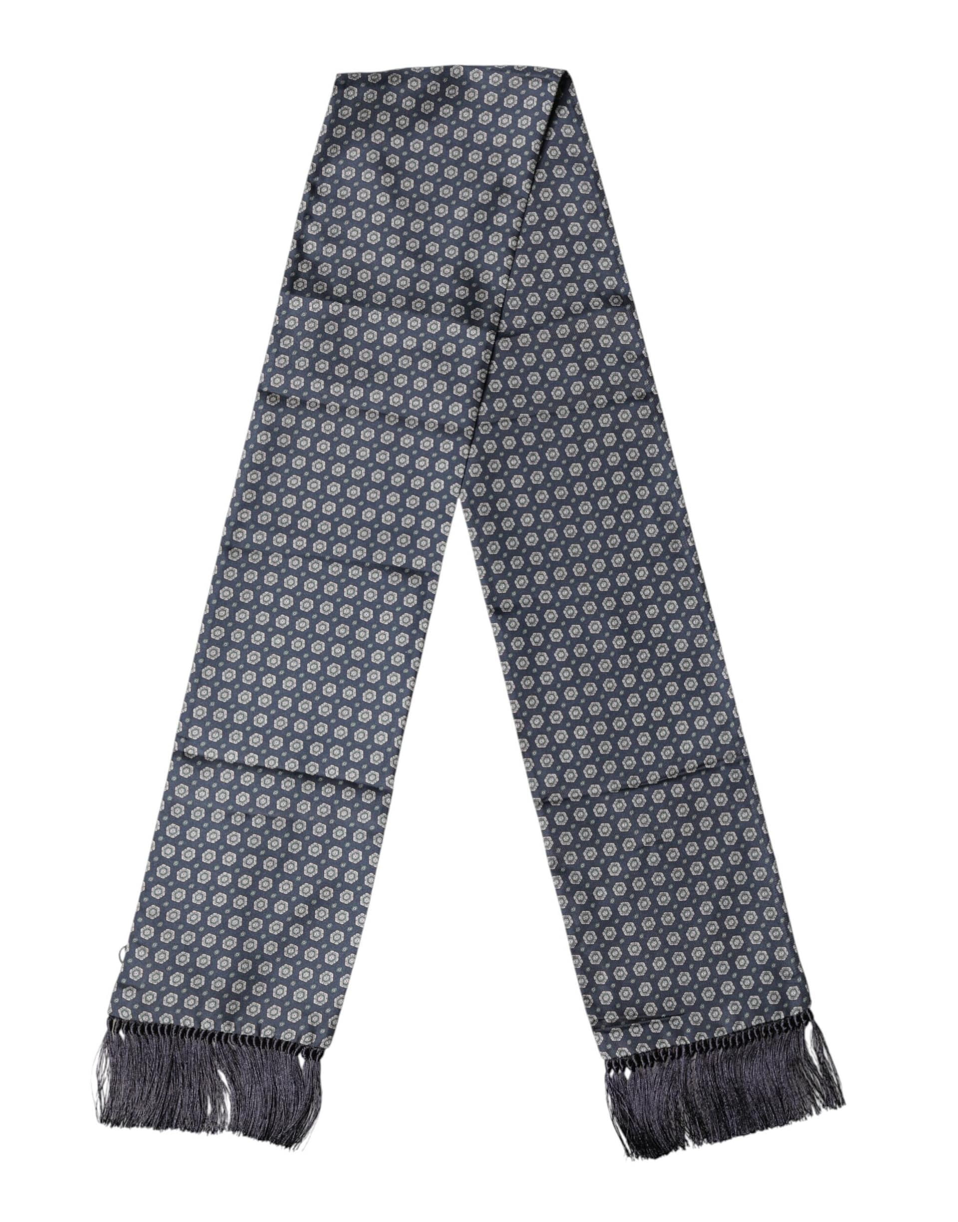 Dolce & Gabbana Blue Patterned Fringes Neck Foulard Scarf - Image 2